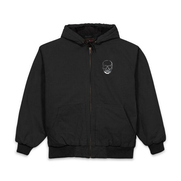 Embroidered Work Jacket – Men’s Hooded Duck Cloth with Small Chest Skull Patch