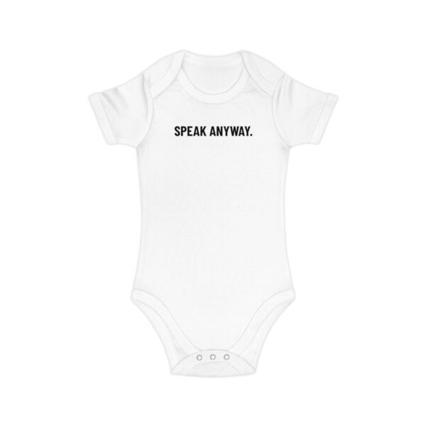 Baby Bodysuit “Speak Anyway” with Gold Skull Graphic