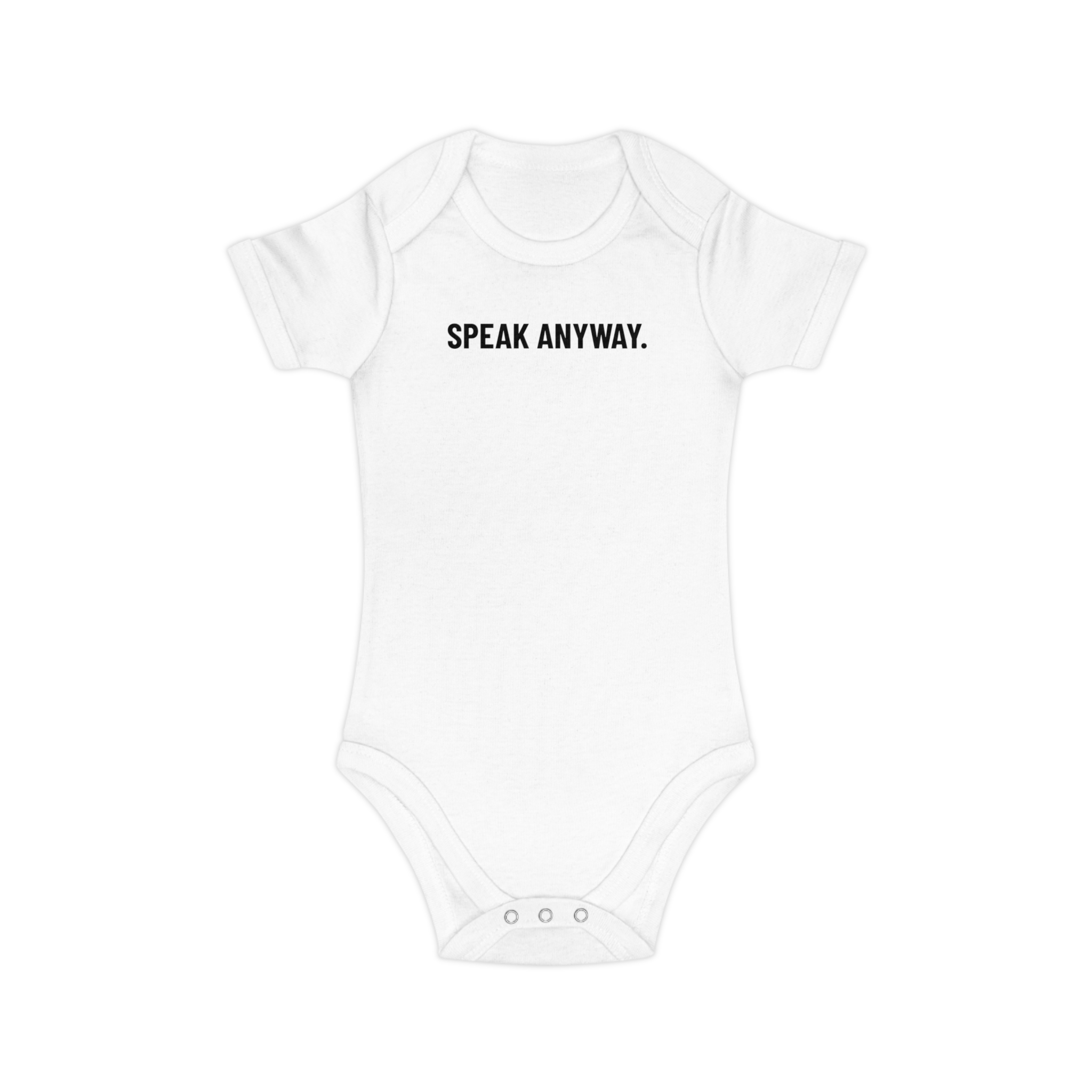Baby Bodysuit "Speak Anyway" with Gold Skull Graphic — Cute Edgy Infant Onesie