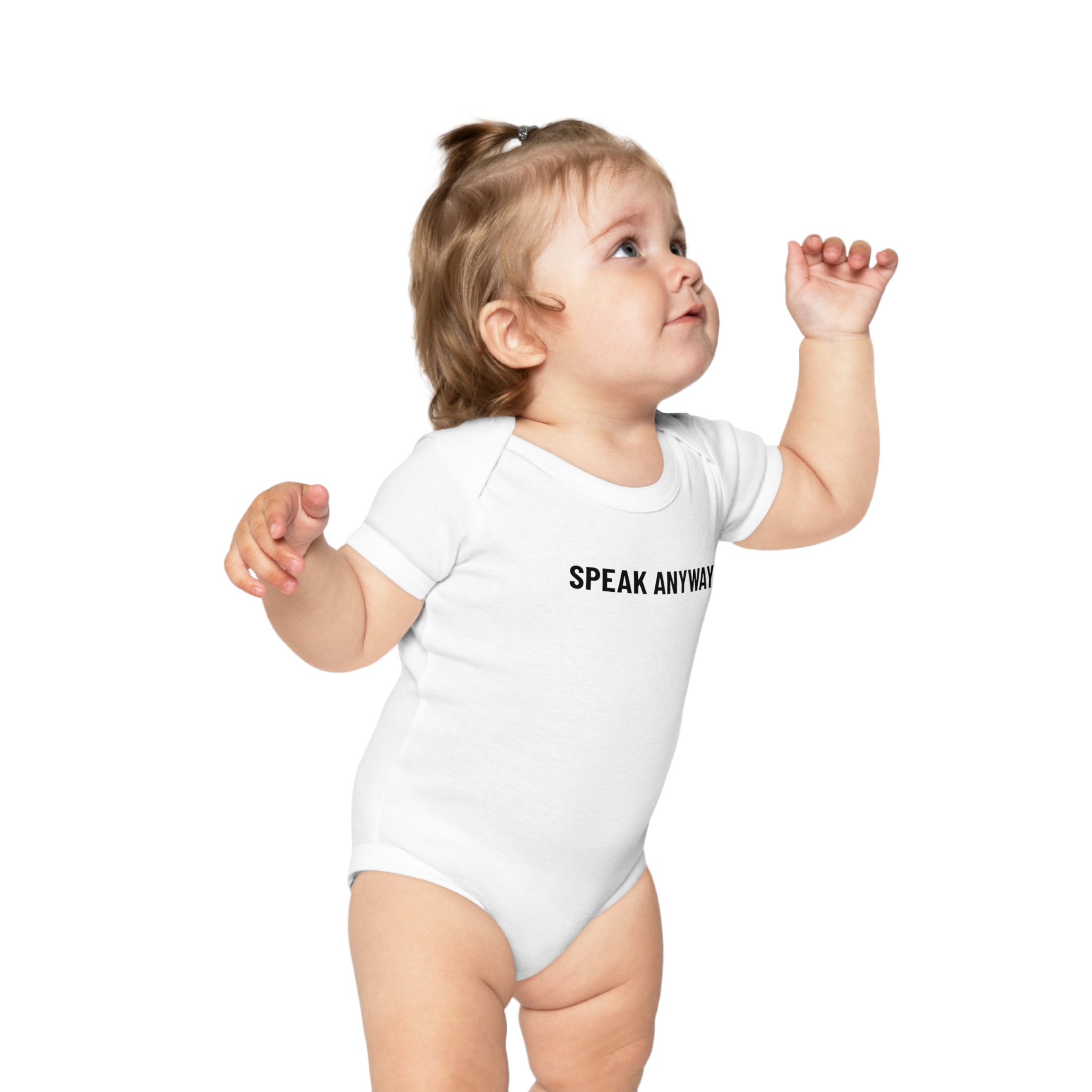 Baby Bodysuit "Speak Anyway" with Gold Skull Graphic — Cute Edgy Infant Onesie - Image 3