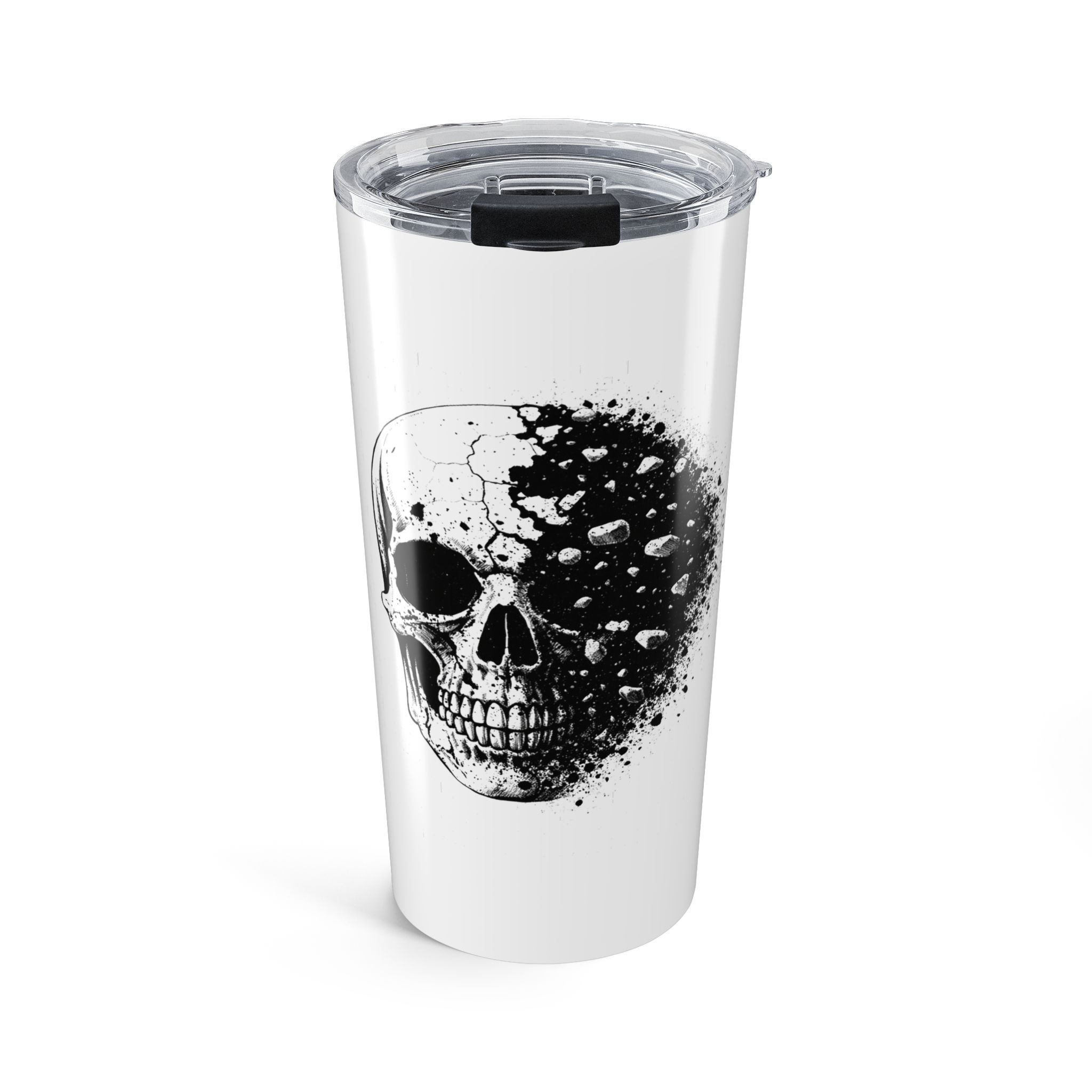 20oz Skull Tumbler — Black Splatter Skull Stainless Steel Travel Cup - Image 2