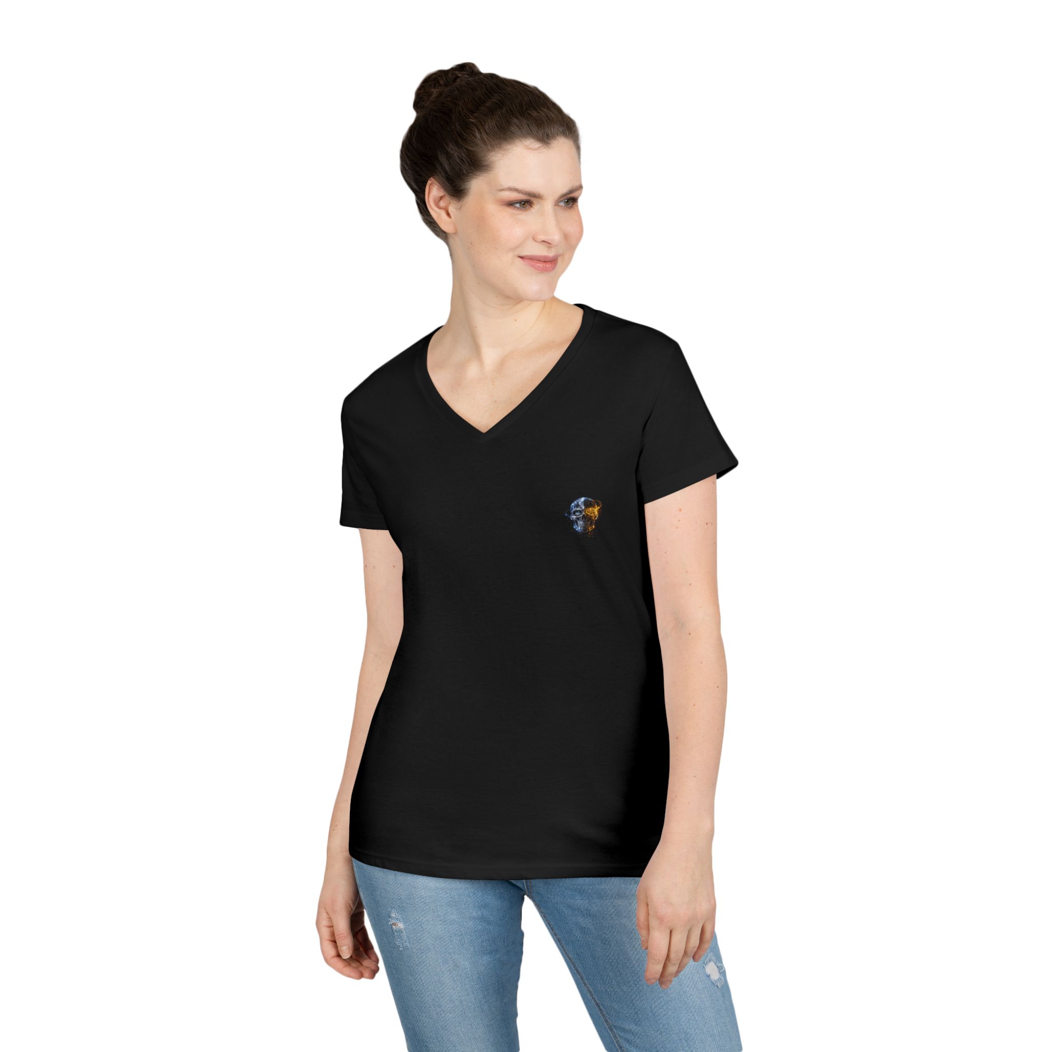 Mini Floral Skull V-Neck Tee — Women's Casual Graphic T-Shirt - Image 10