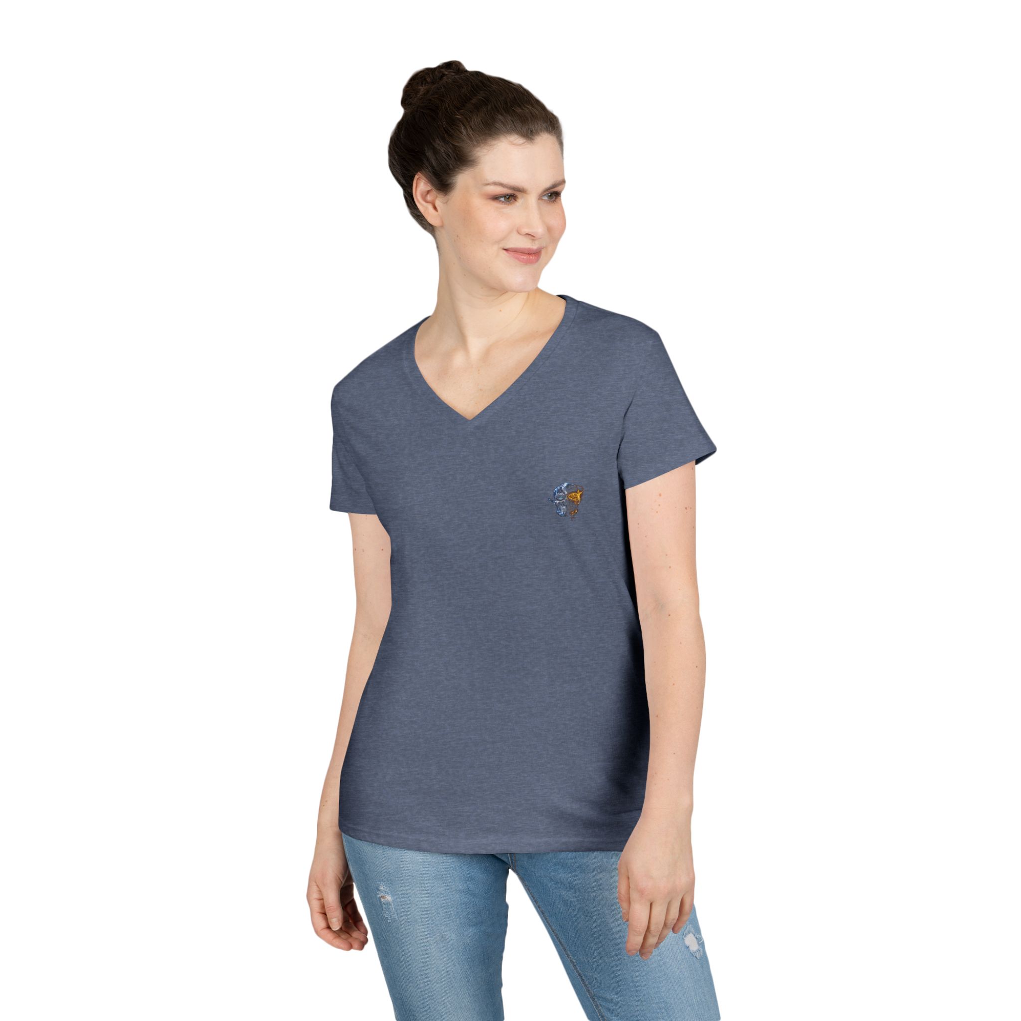 Mini Floral Skull V-Neck Tee — Women's Casual Graphic T-Shirt - Image 31
