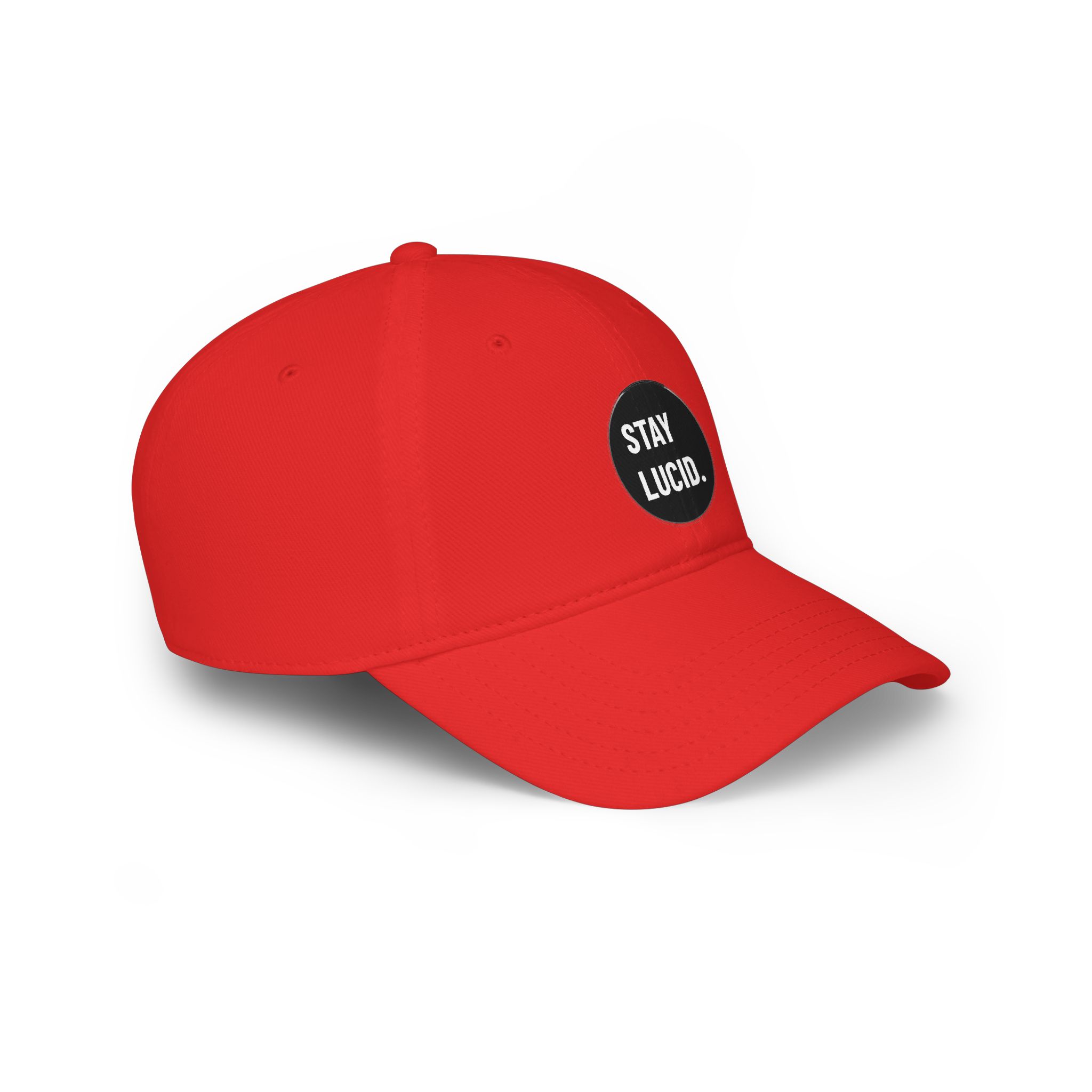 Stay Lucid Baseball Cap – Low Profile Red Hat with Retro Circle Text - Image 6