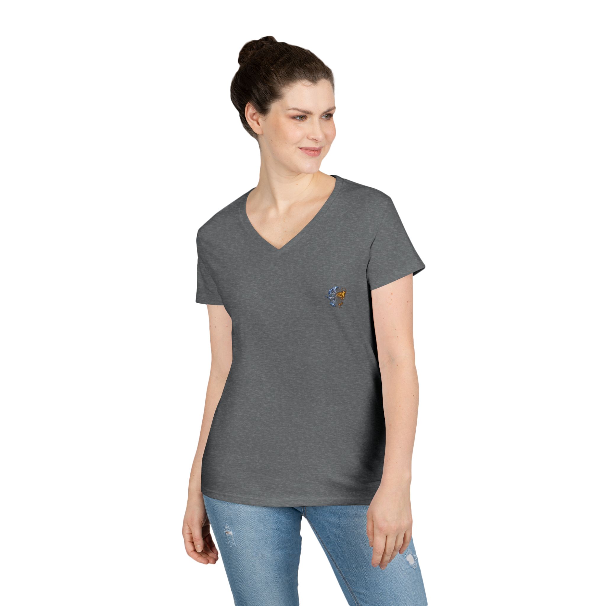 Mini Floral Skull V-Neck Tee — Women's Casual Graphic T-Shirt - Image 16