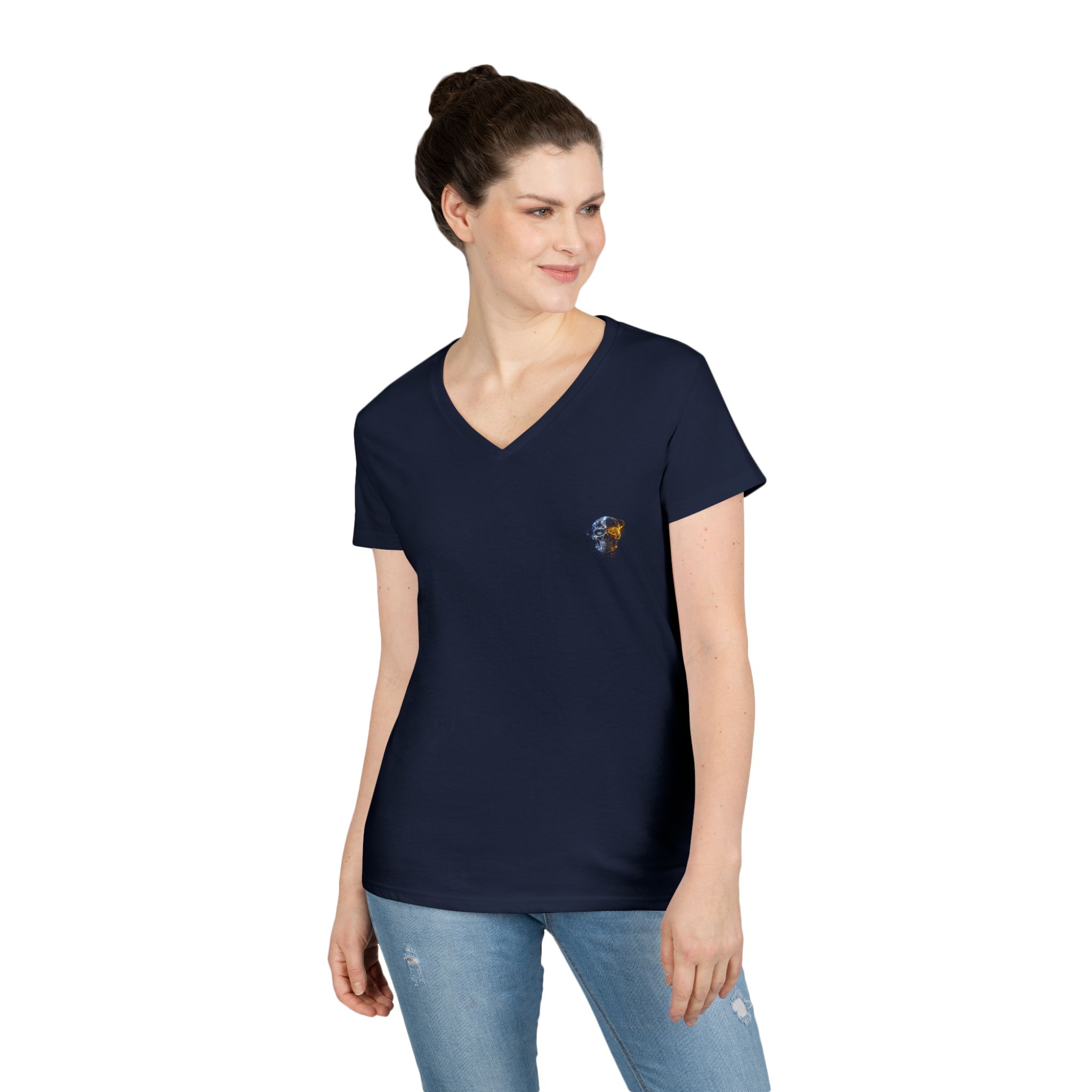 Mini Floral Skull V-Neck Tee — Women's Casual Graphic T-Shirt - Image 28