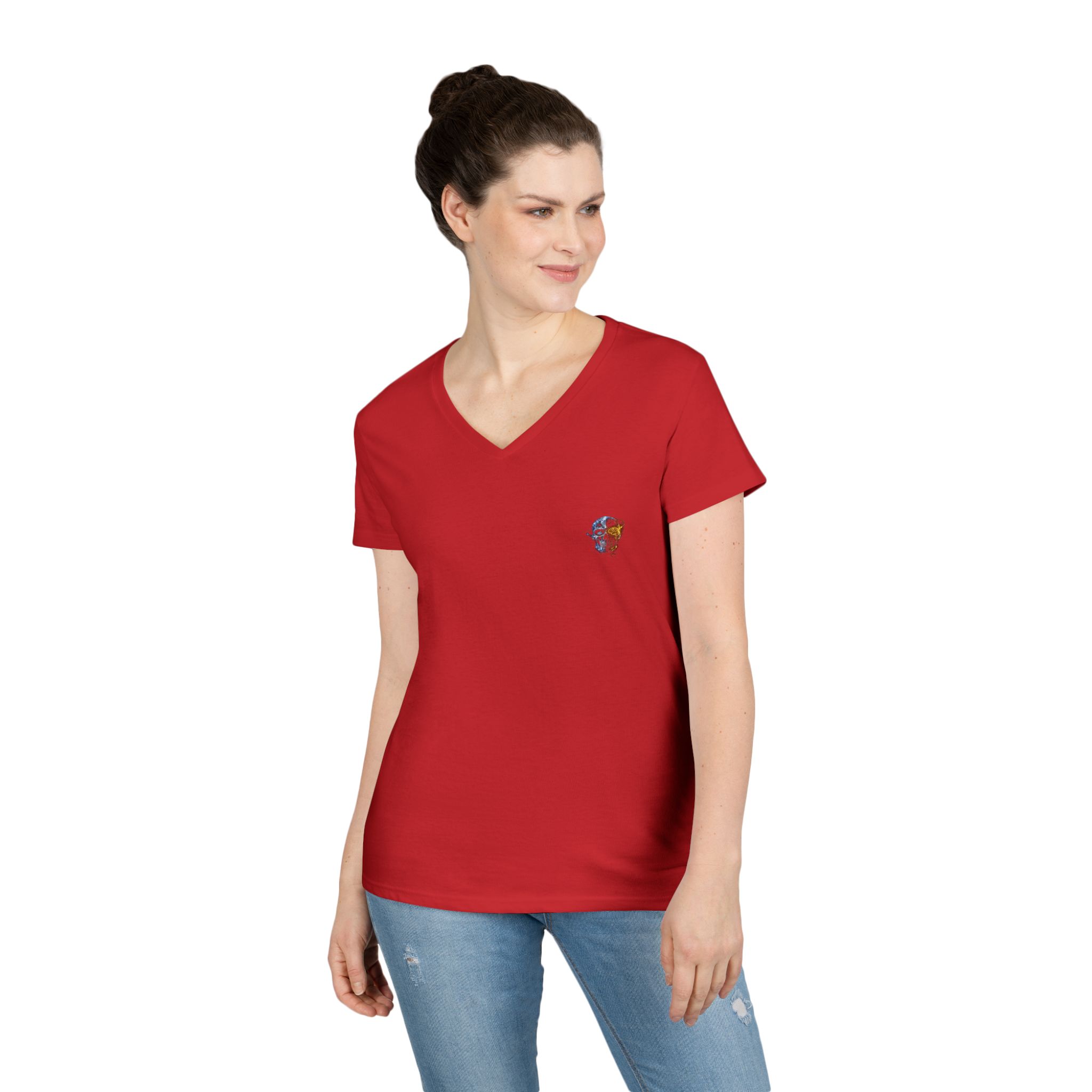 Mini Floral Skull V-Neck Tee — Women's Casual Graphic T-Shirt - Image 43