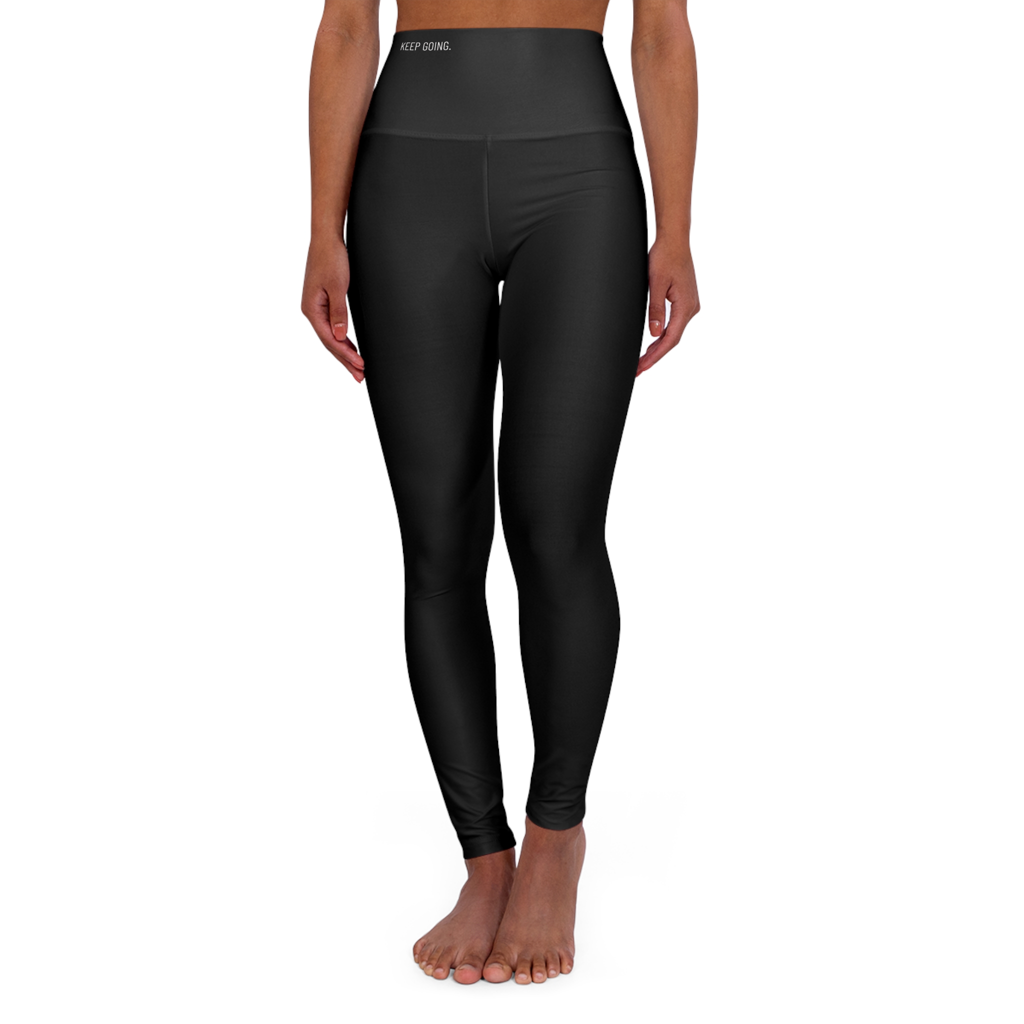 High-Waisted Yoga Leggings — Black All-Over Print Comfortable Activewear - Image 2