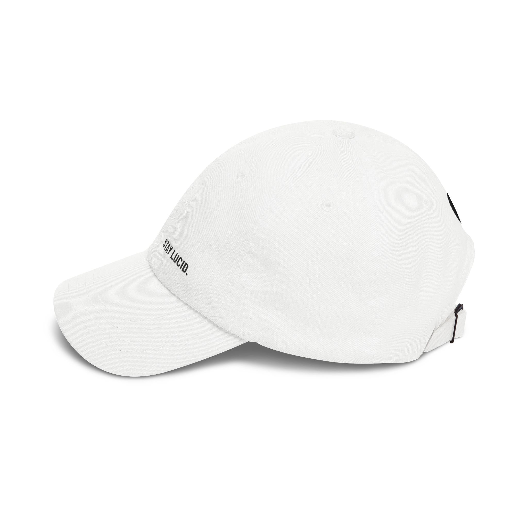 Stay Lucid Dad Cap — Minimal Embroidered White Baseball Hat - Image 3