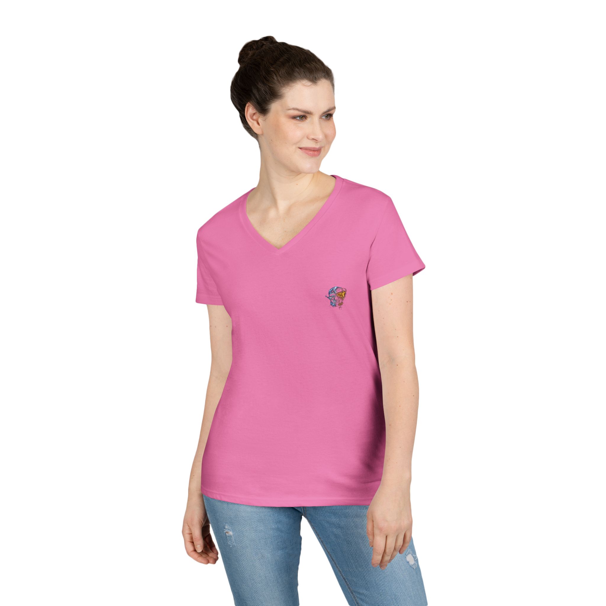 Mini Floral Skull V-Neck Tee — Women's Casual Graphic T-Shirt - Image 37