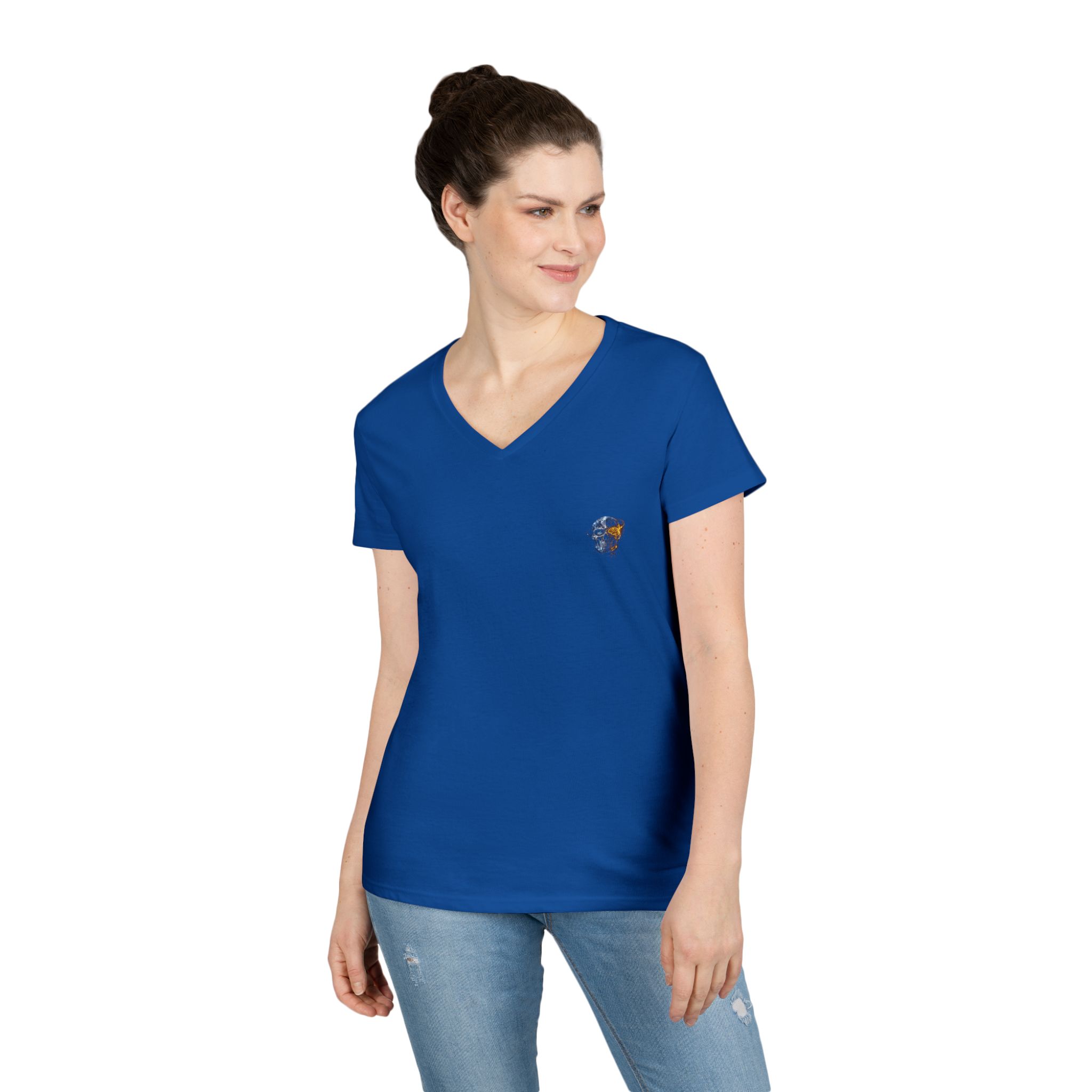 Mini Floral Skull V-Neck Tee — Women's Casual Graphic T-Shirt - Image 25
