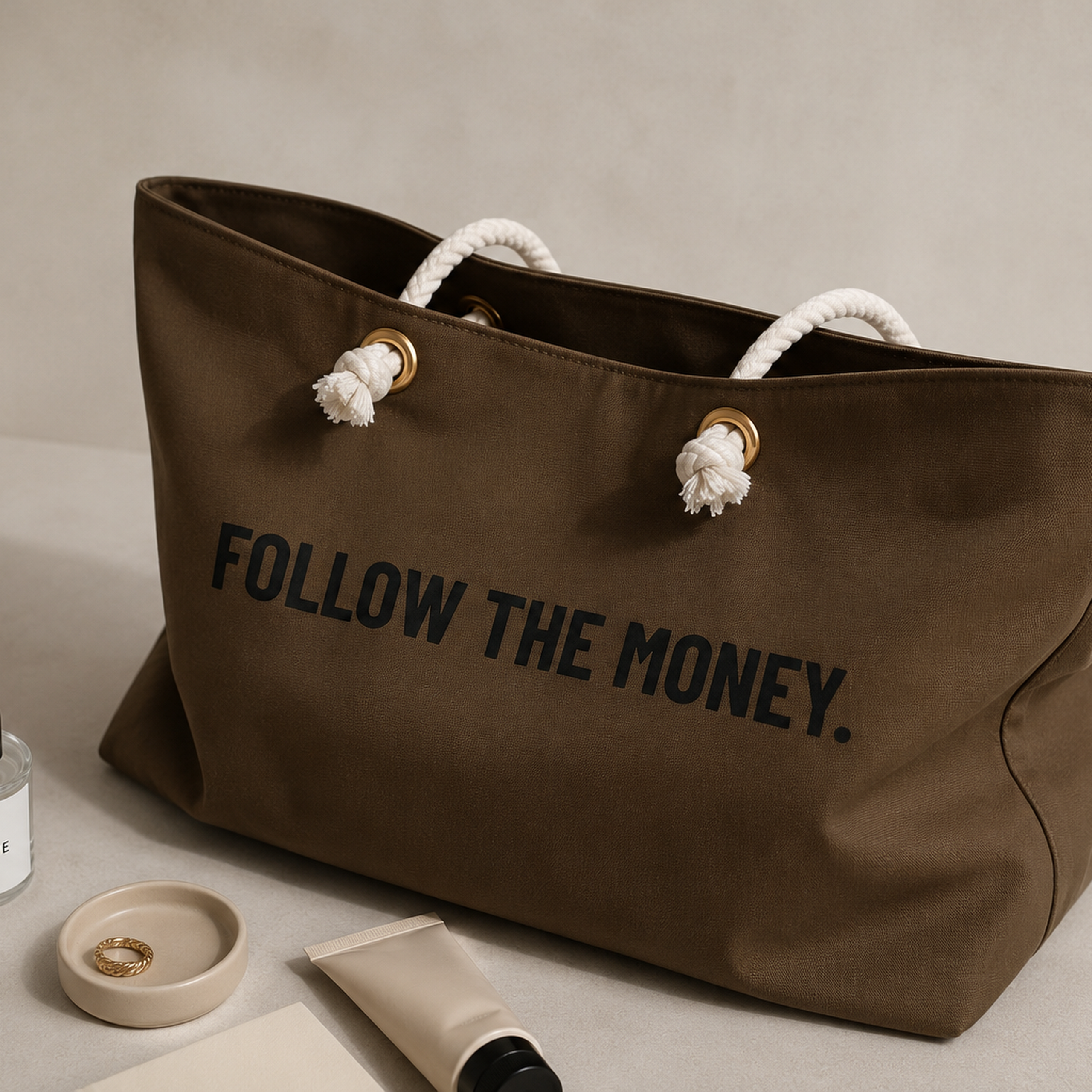 Follow The Money Weekender Bag — Brown Canvas Travel Tote