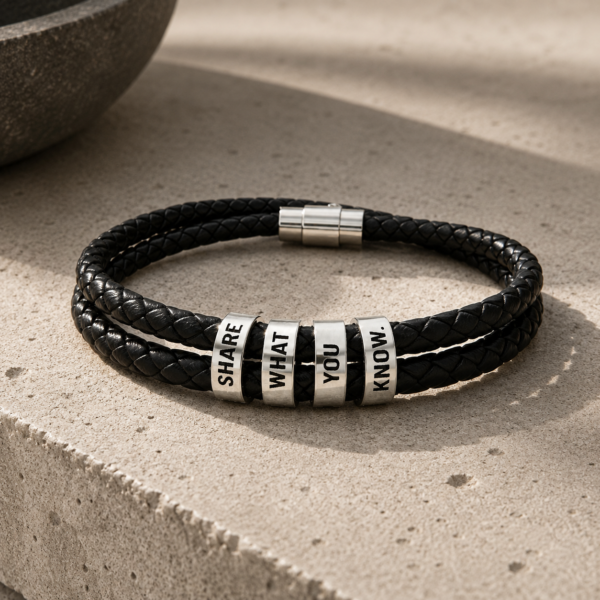 Black Leather Bead Bracelet