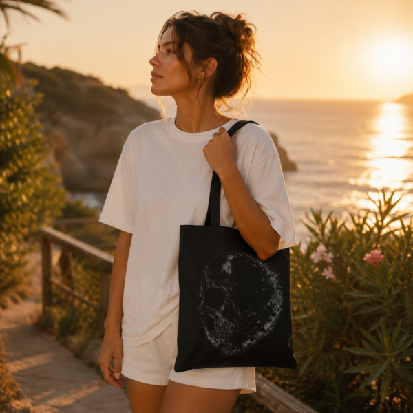 Dark Smoky Skull Tote Bag – Gothic AOP Canvas Shopper for Halloween & Everyday