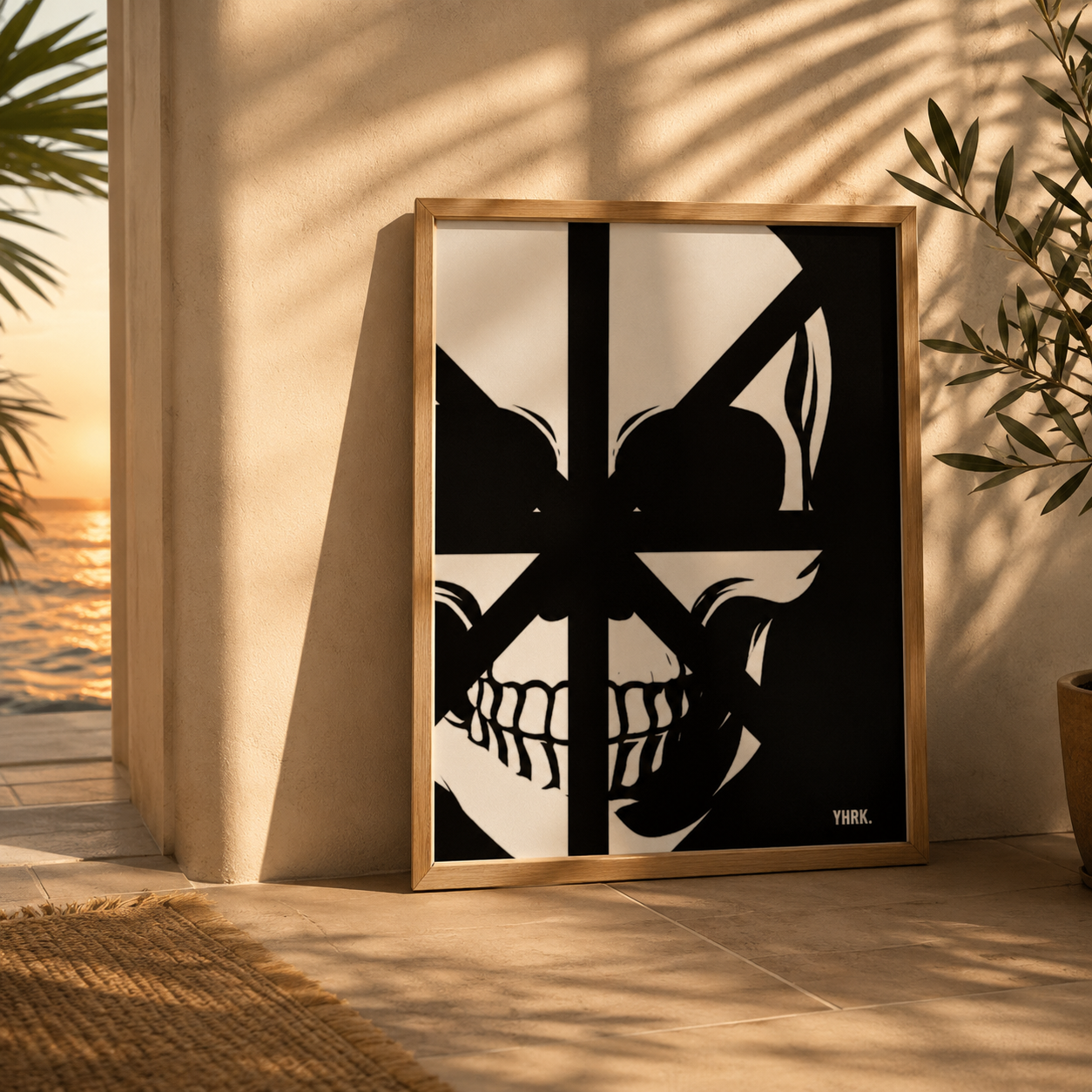 Skull Window Matte Poster — Black & White Gothic Wall Art