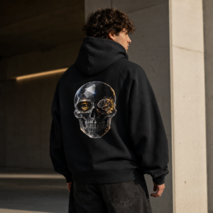 Skull Graphic Hoodie — Metallic Black Skull