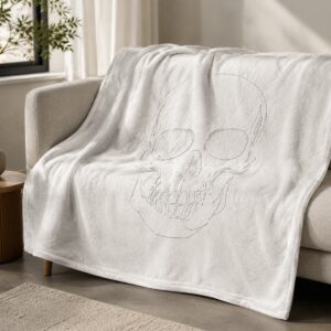 Sketched Skull Plush Blanket — Soft Polyester Throw for Gothic, Halloween & Everyday Cozy Decor