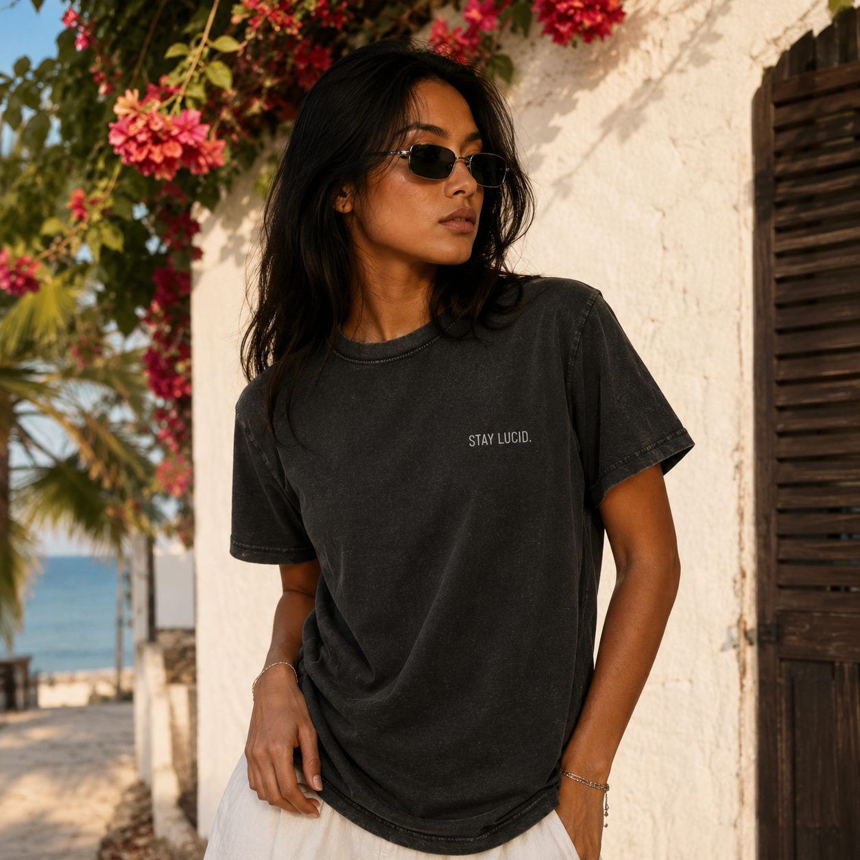 Acid Wash Skull Tee — 'Stay Lucid' Graphic Cotton T‑Shirt