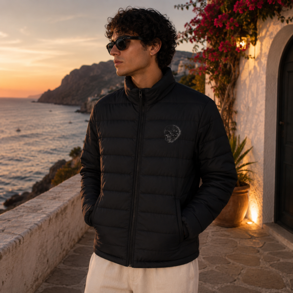 Black Men’s Puffer Jacket with Subtle Crest Logo