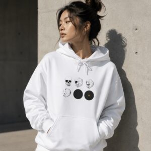 Men's Hoodie — Minimal Moon Phases & Skulls Graphic