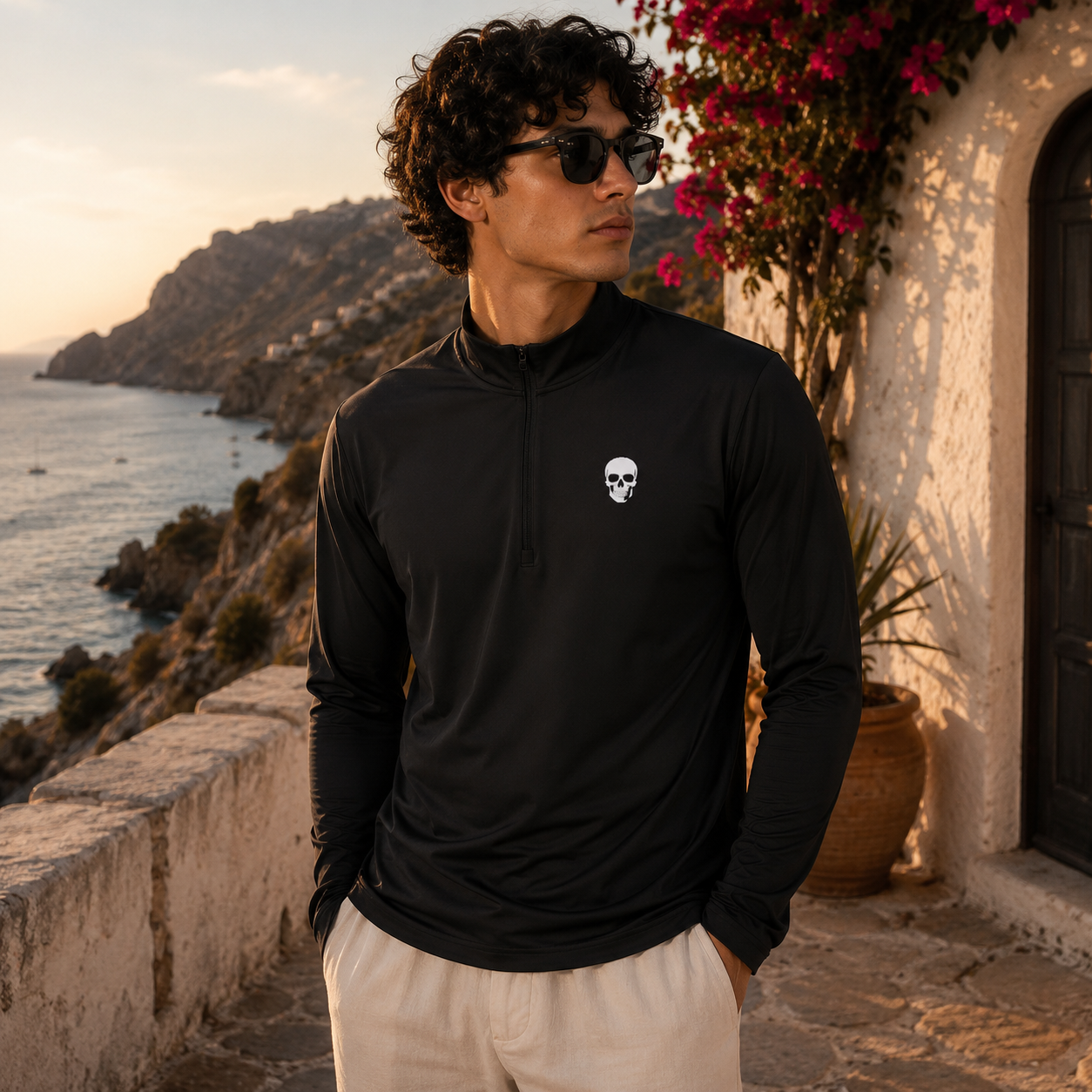 Quarter-Zip Pullover with Skull Logo