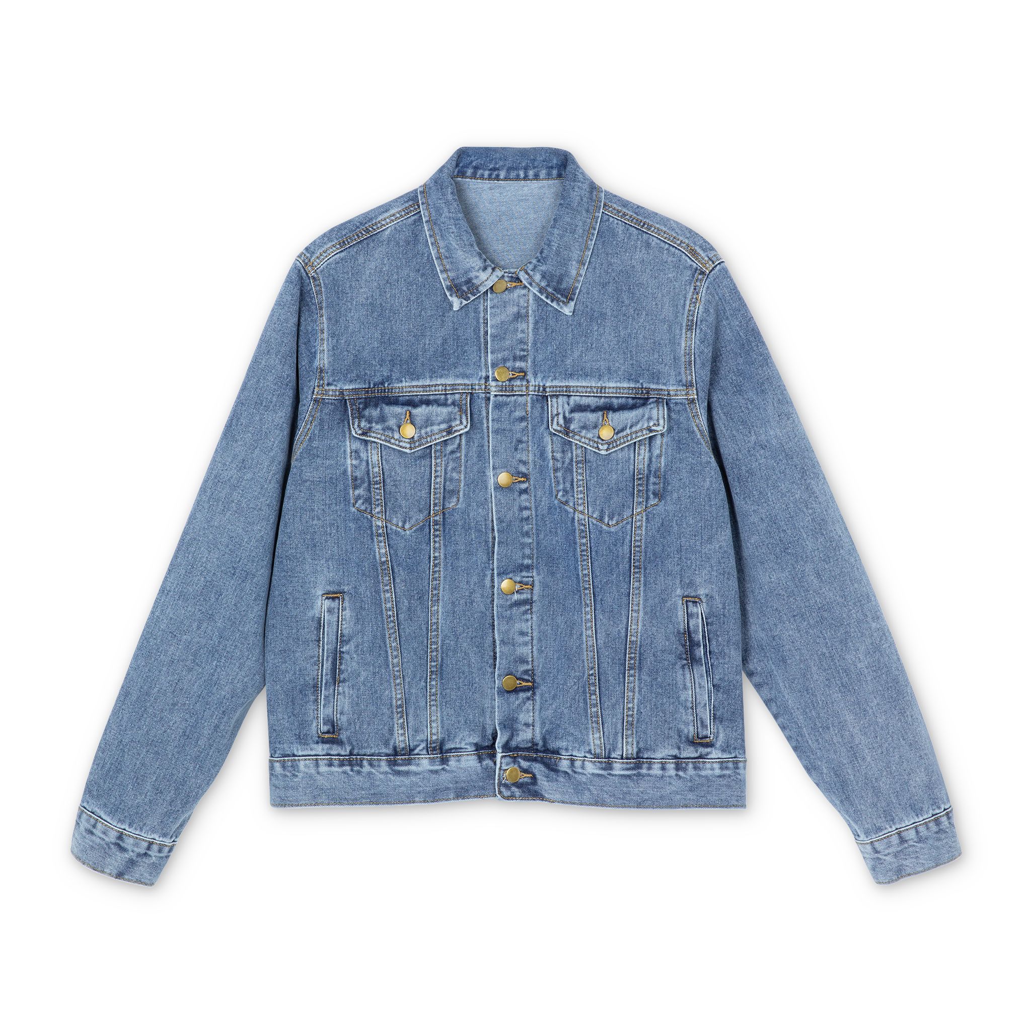 Denim Jacket — Distressed Half Skull Graphic Back Print - Image 2