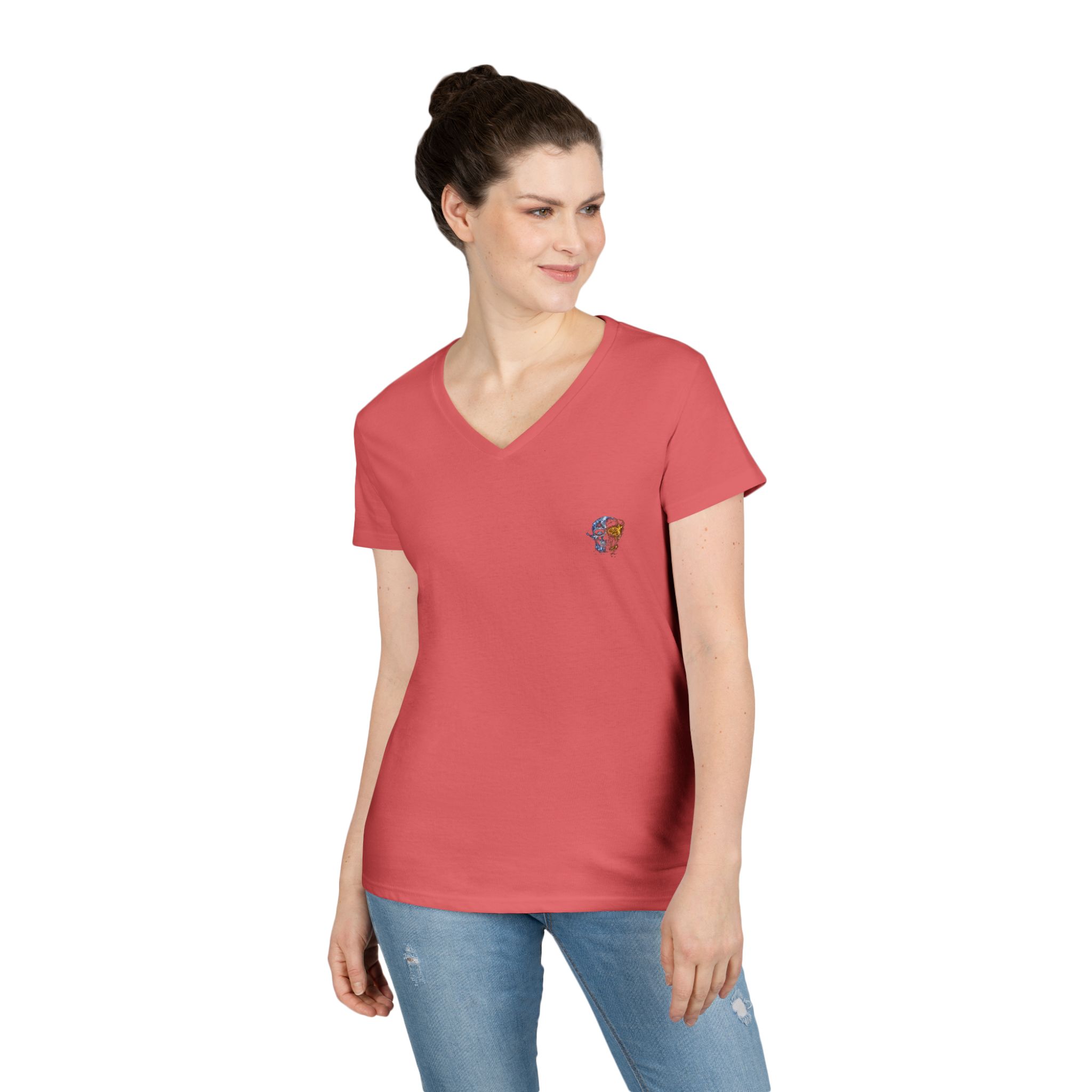 Mini Floral Skull V-Neck Tee — Women's Casual Graphic T-Shirt - Image 7
