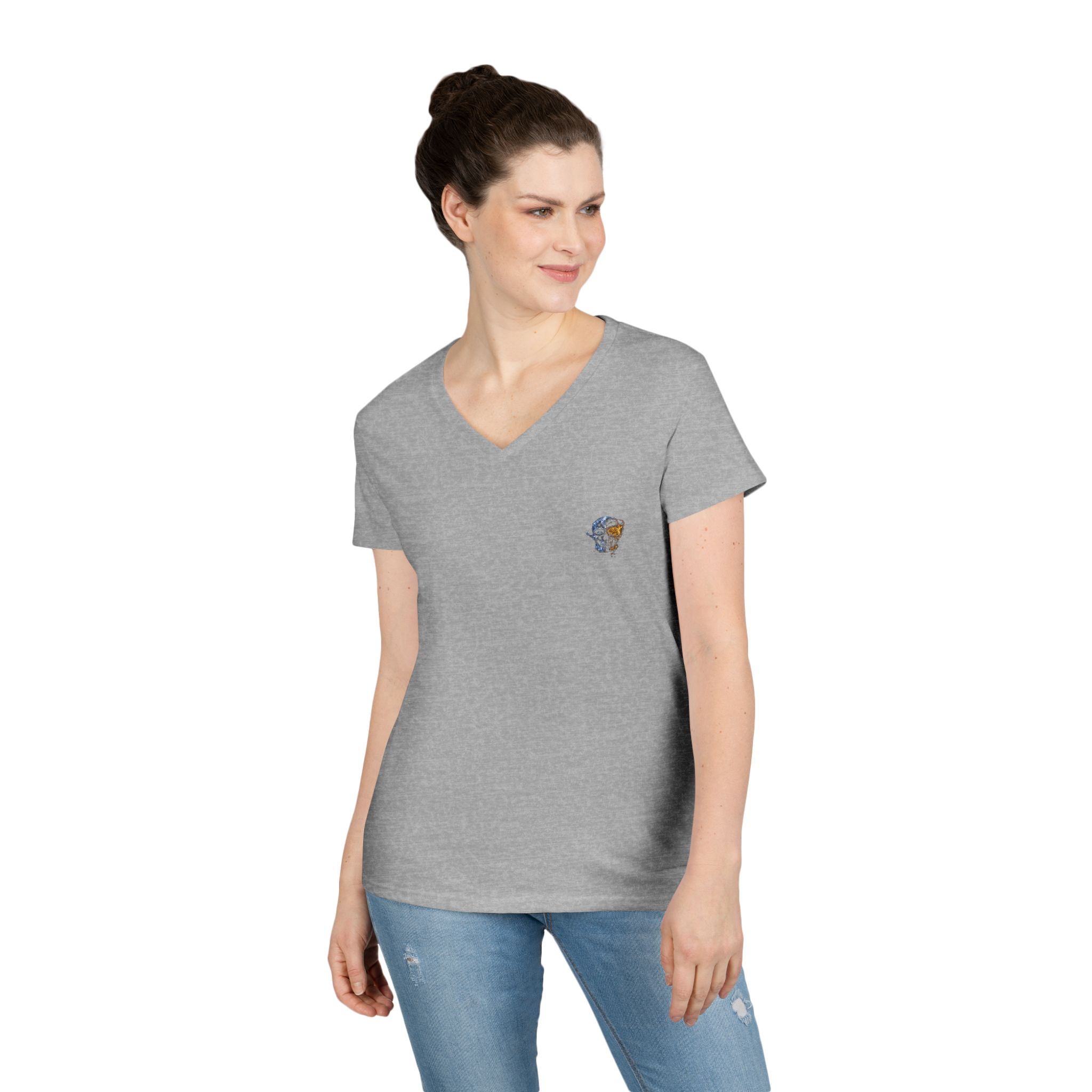 Mini Floral Skull V-Neck Tee — Women's Casual Graphic T-Shirt - Image 13