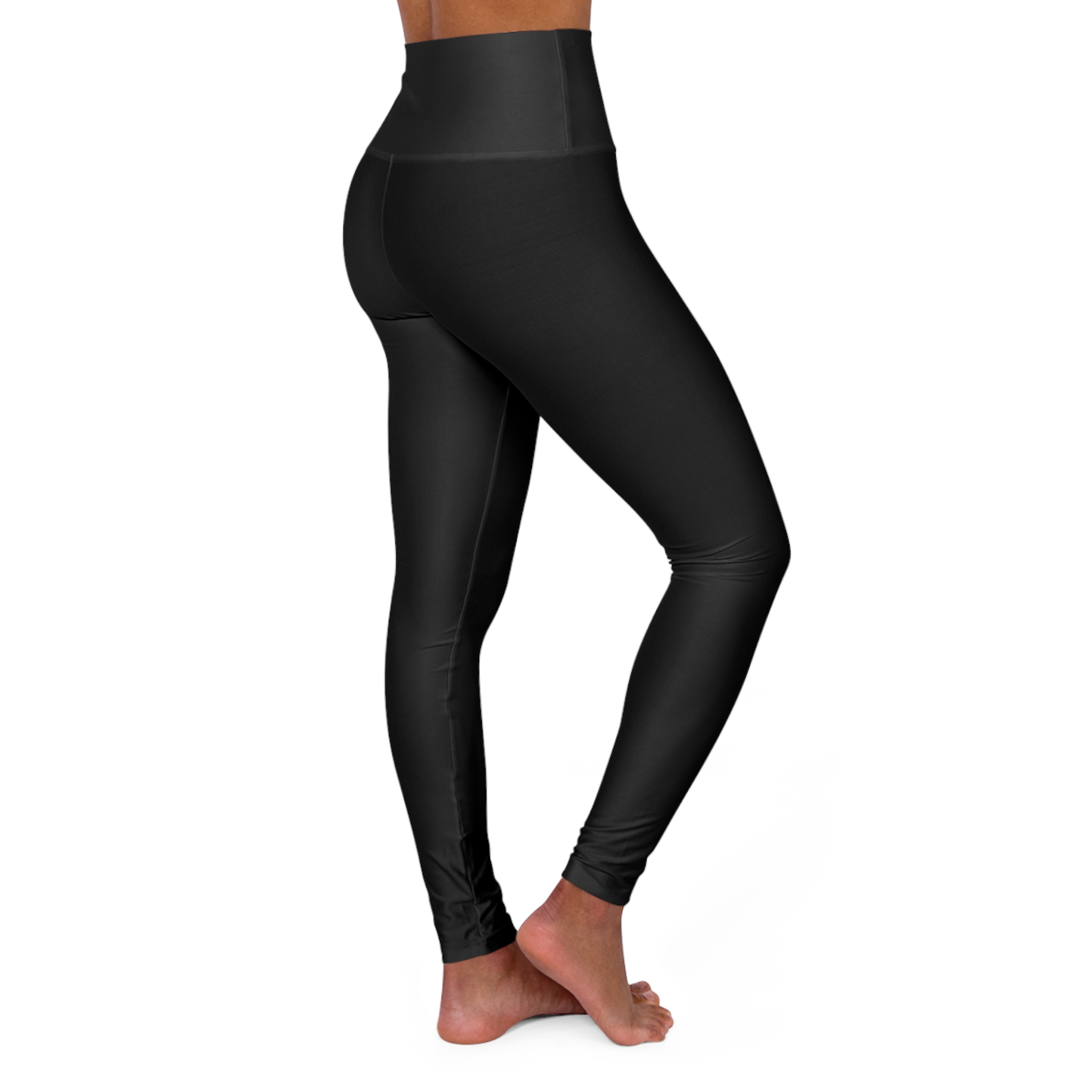 High-Waisted Yoga Leggings — Black All-Over Print, Seamless Stretch for Pilates & Gym - Image 5