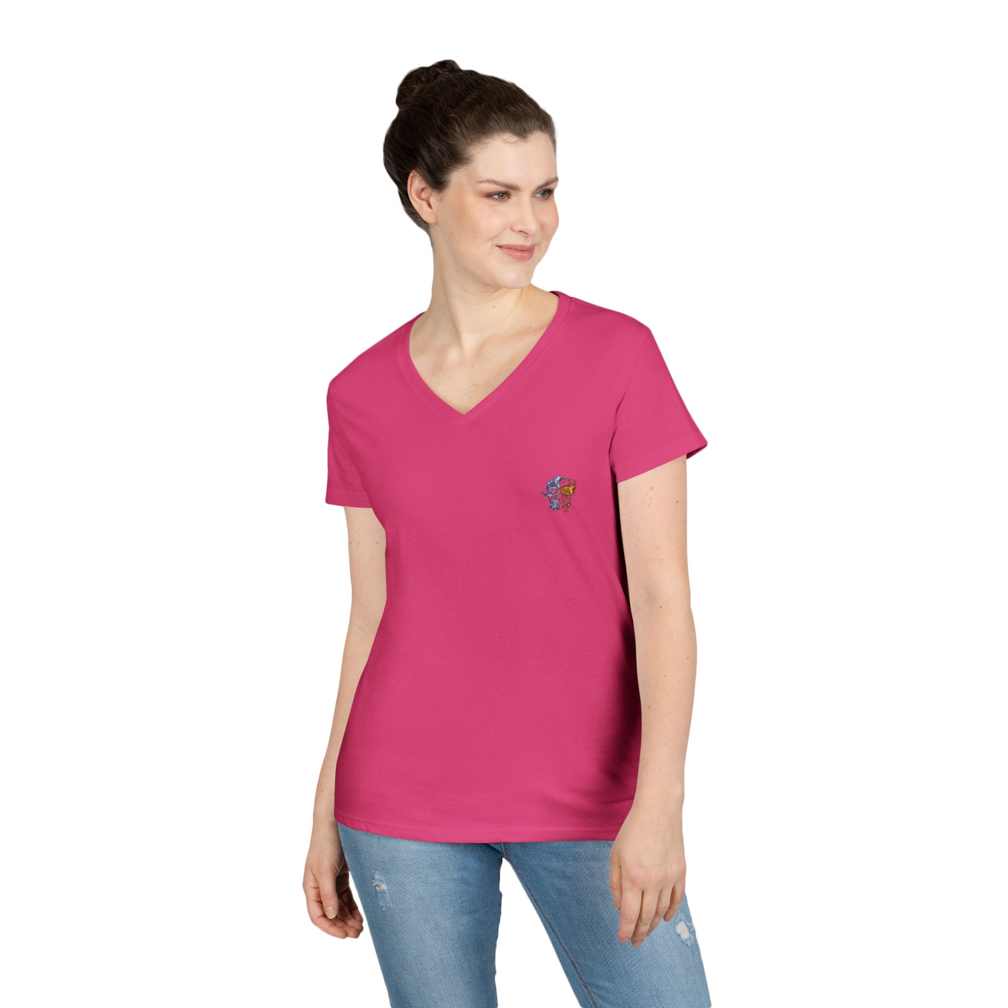 Mini Floral Skull V-Neck Tee — Women's Casual Graphic T-Shirt - Image 40