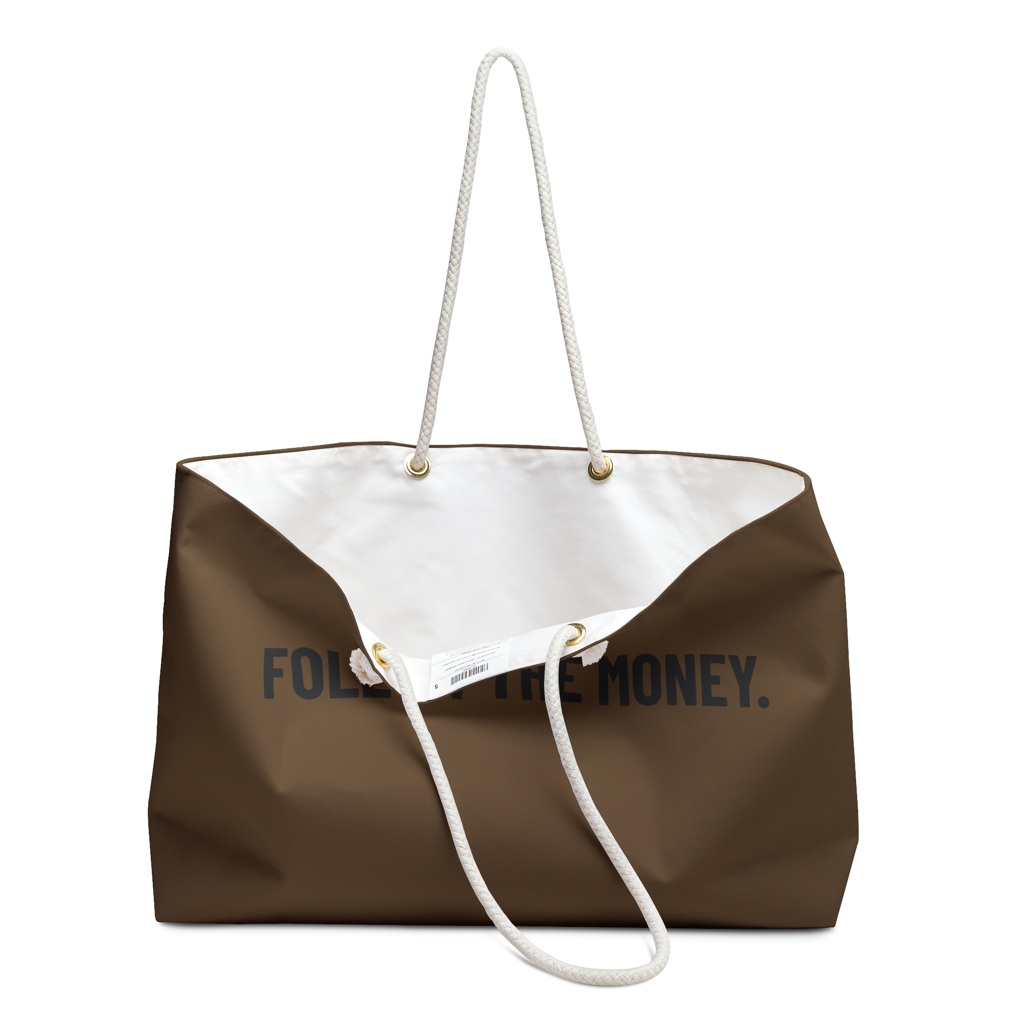 Follow The Money Weekender Bag — Brown Canvas Travel Tote - Image 4