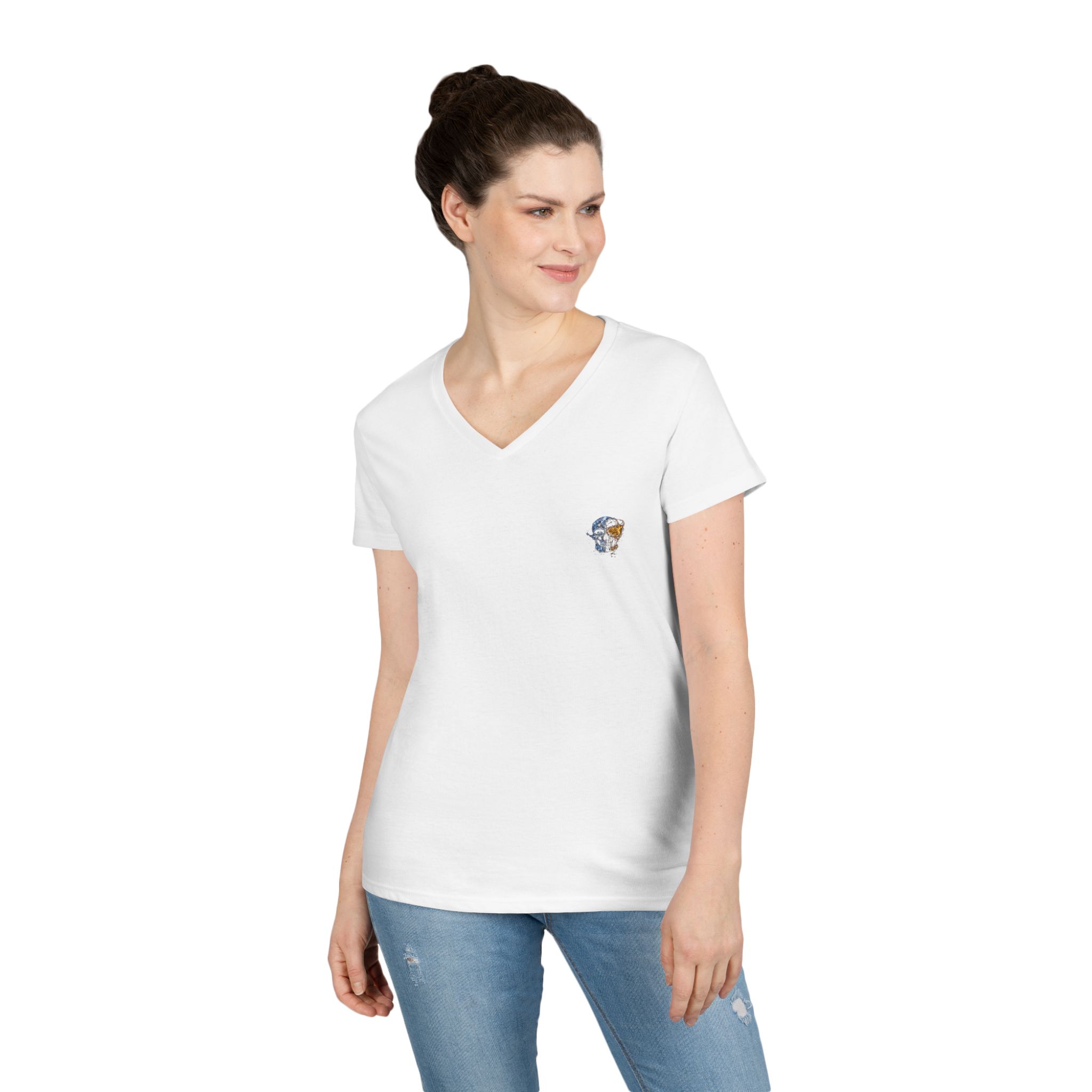 Mini Floral Skull V-Neck Tee — Women's Casual Graphic T-Shirt - Image 4