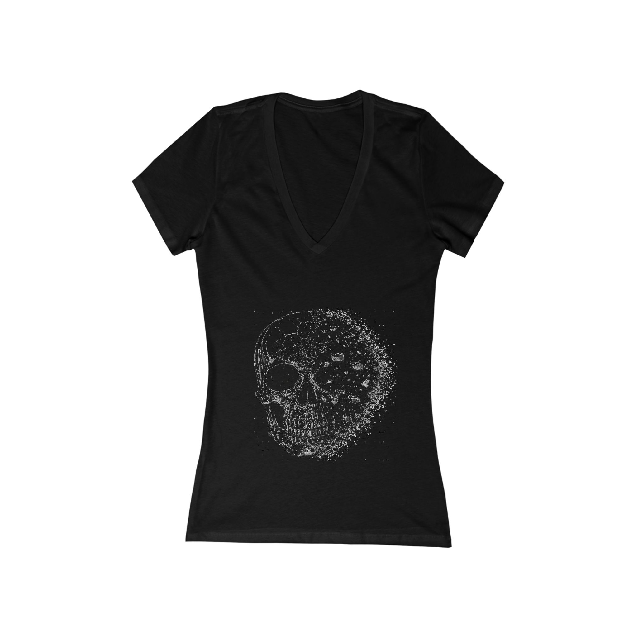 Women's V‑Neck Skull Tee — Distressed Gothic Skull Graphic - Image 2