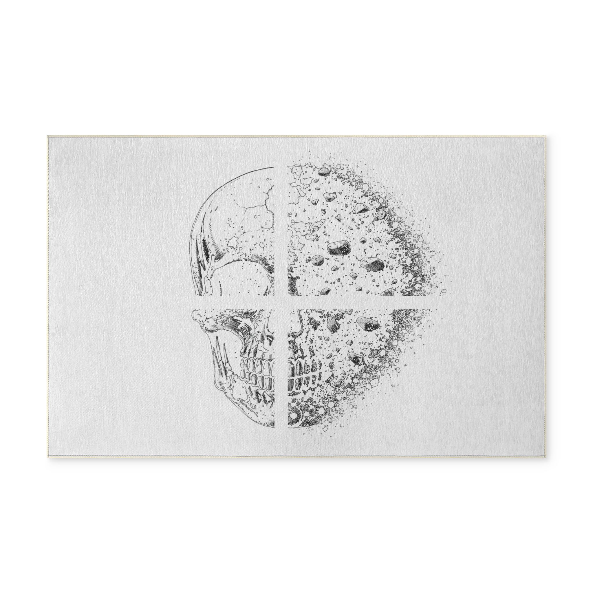 Skull & Moon Washable Rug — Minimal Black Sketch Bath Mat - Image 2