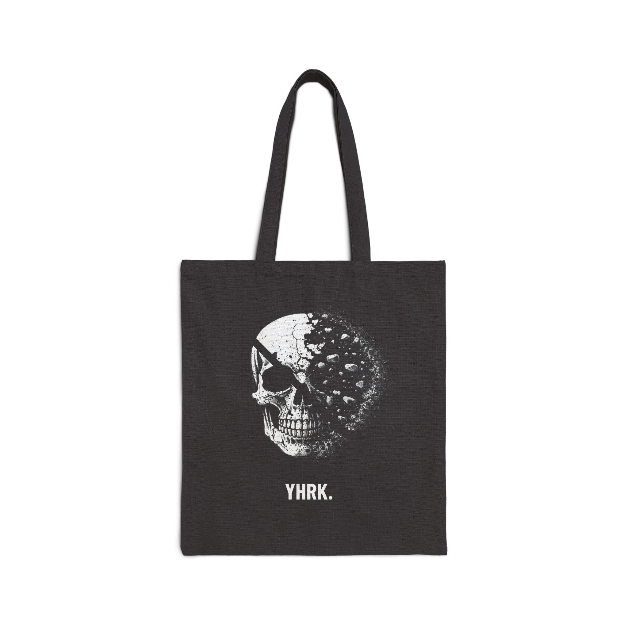Canvas Tote Bag — Half Skull Floral Design with 'YHRK.' Text - Image 2