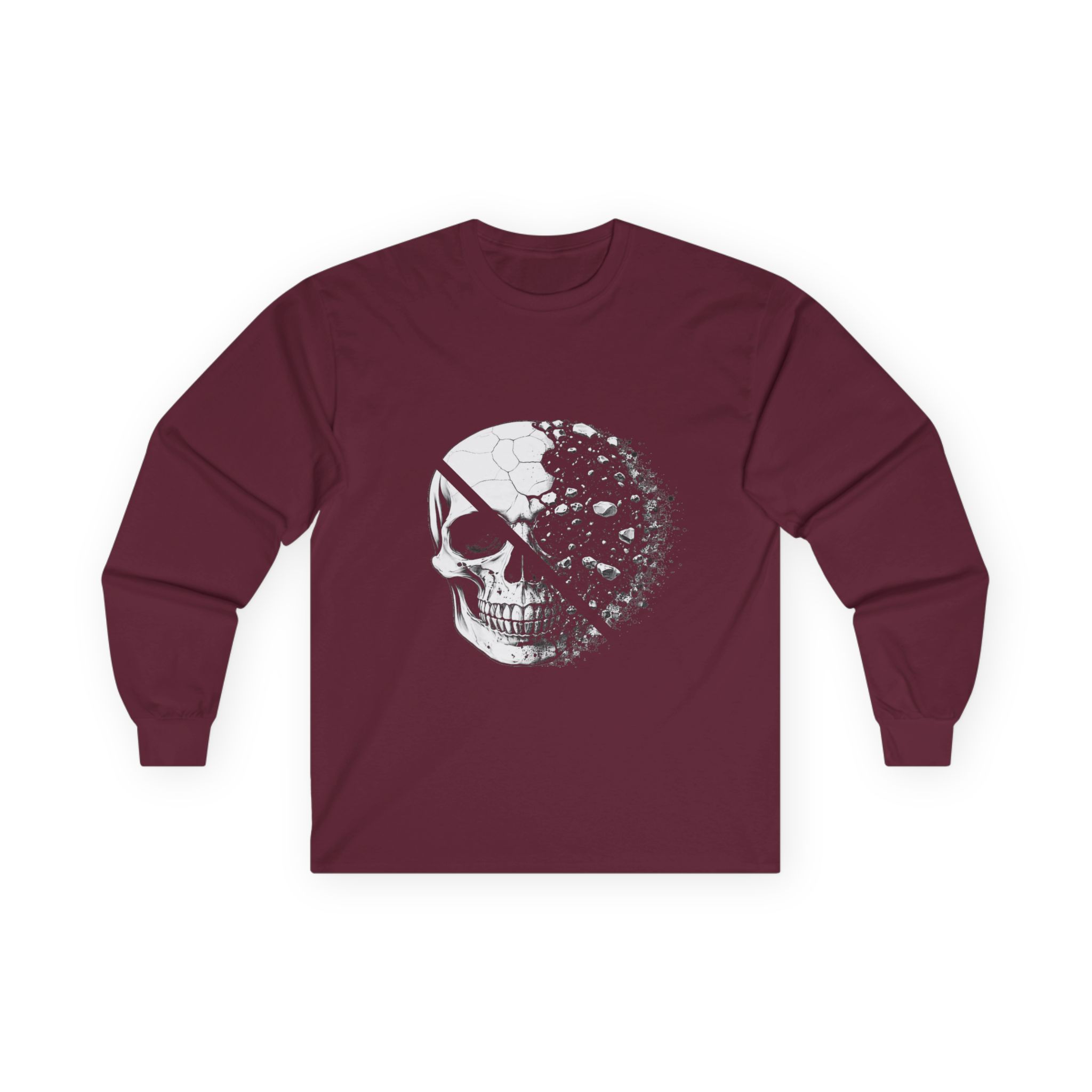 Skull Moon Long Sleeve Tee — Split Skull & Floral Moon Graphic - Image 17