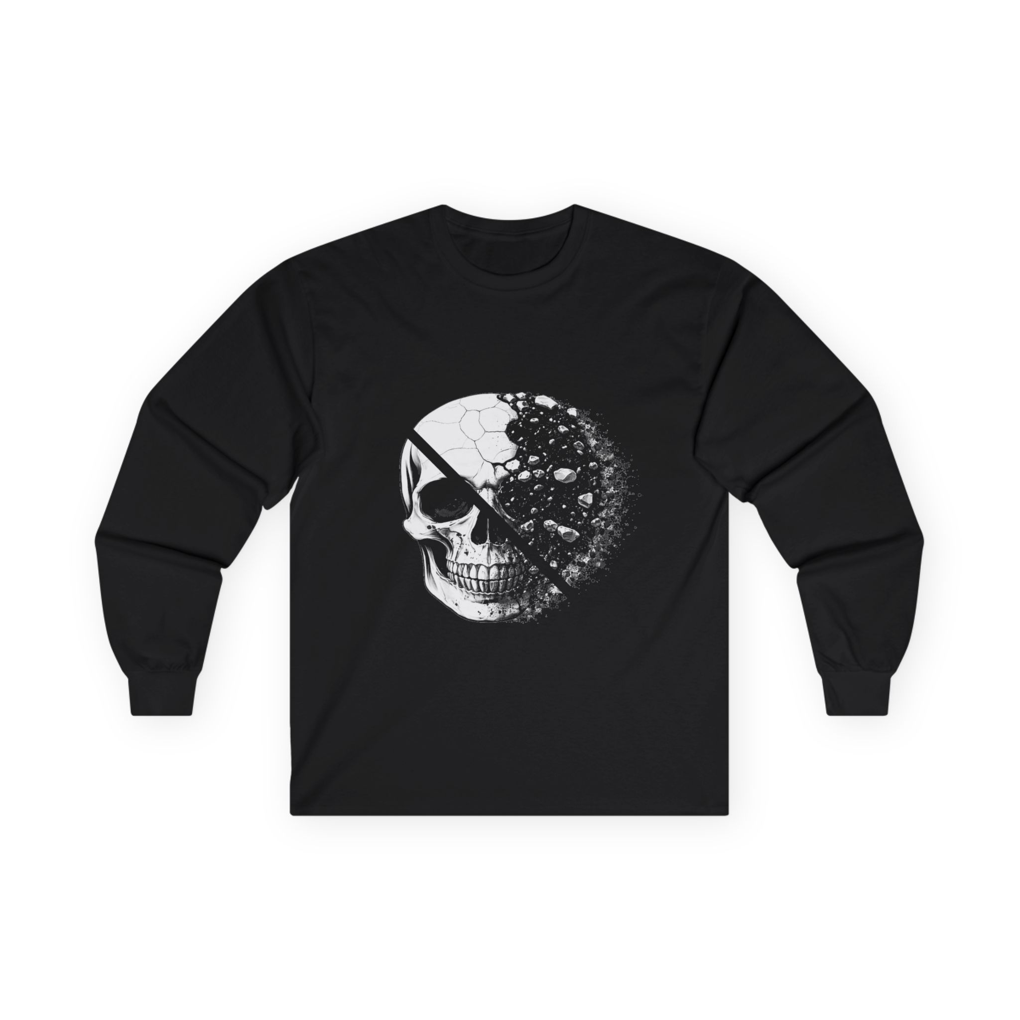 Skull Moon Long Sleeve Tee — Split Skull & Floral Moon Graphic - Image 8