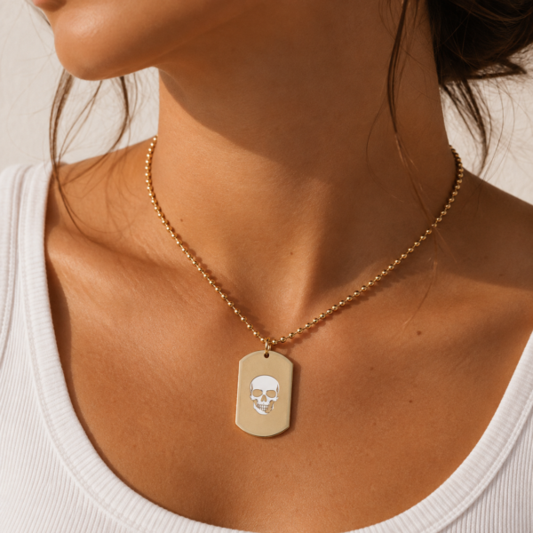 Gold Skull Dog Tag Necklace