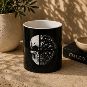 Skull Eclipse Ceramic Mug — Half Skull, Half Moon Gothic Coffee Cup (11oz/15oz)