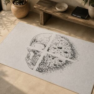 Skull & Moon Washable Rug — Minimal Black Sketch Bath Mat