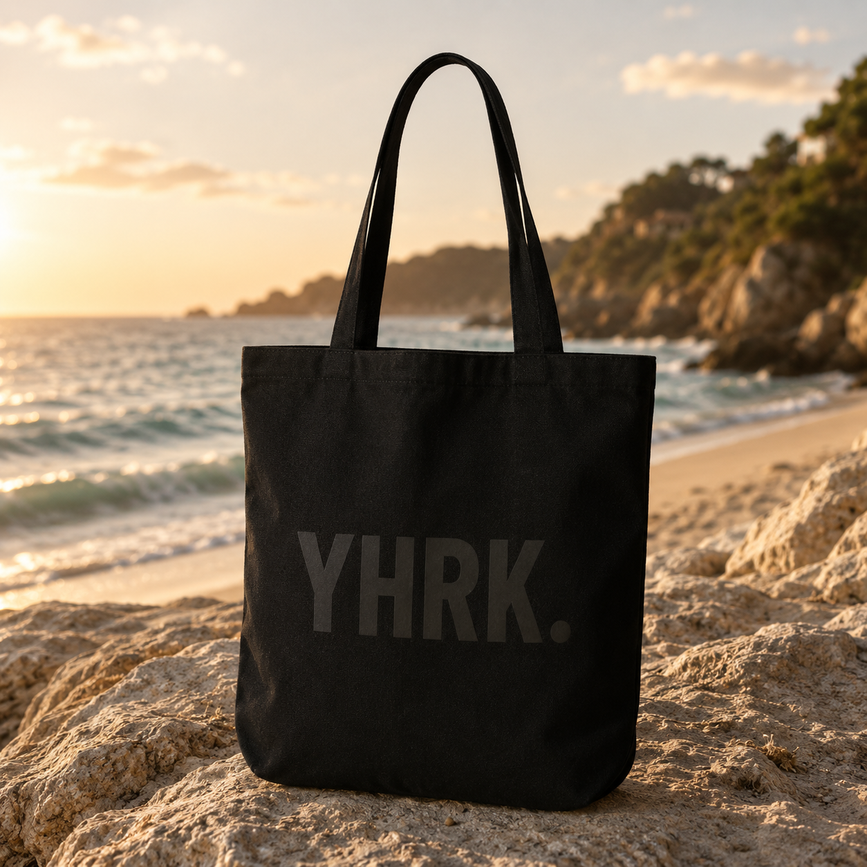 YHRK. Minimalist Black Canvas Tote Bag — Everyday Reusable Shopper