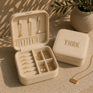 Compact Travel Jewelry Case – Small Zippered Organizer with Ring Rolls & Compartments
