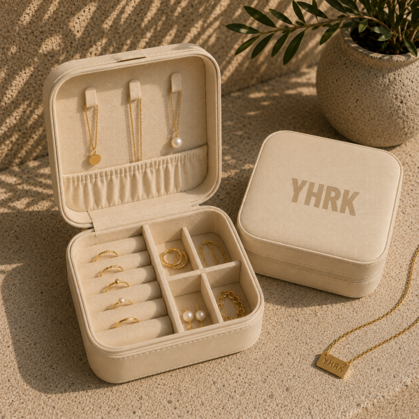 Compact Travel Jewelry Case – Small Zippered Organizer with Ring Rolls & Compartments