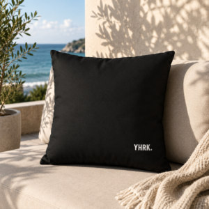 Minimal Black Square Pillowcase with YHRK Logo — Modern Accent Pillow Cover