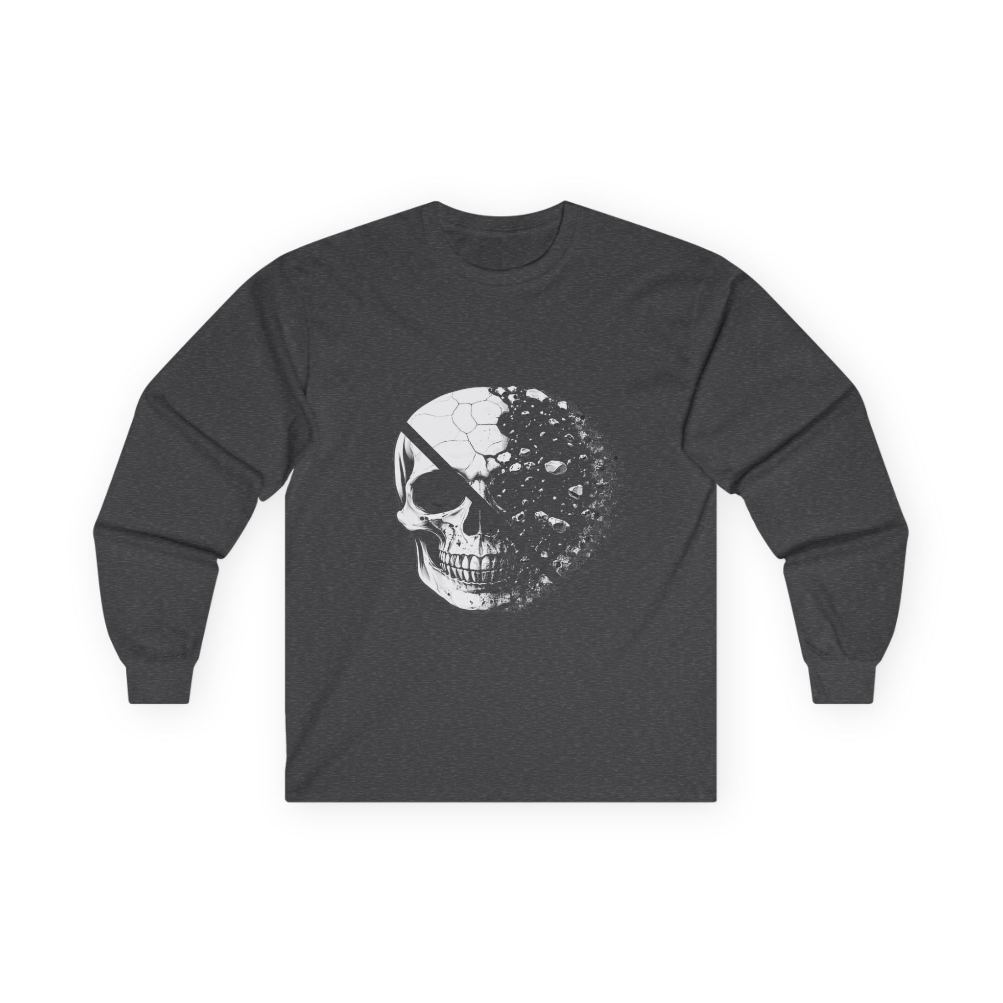 Skull Moon Long Sleeve Tee — Split Skull & Floral Moon Graphic - Image 32