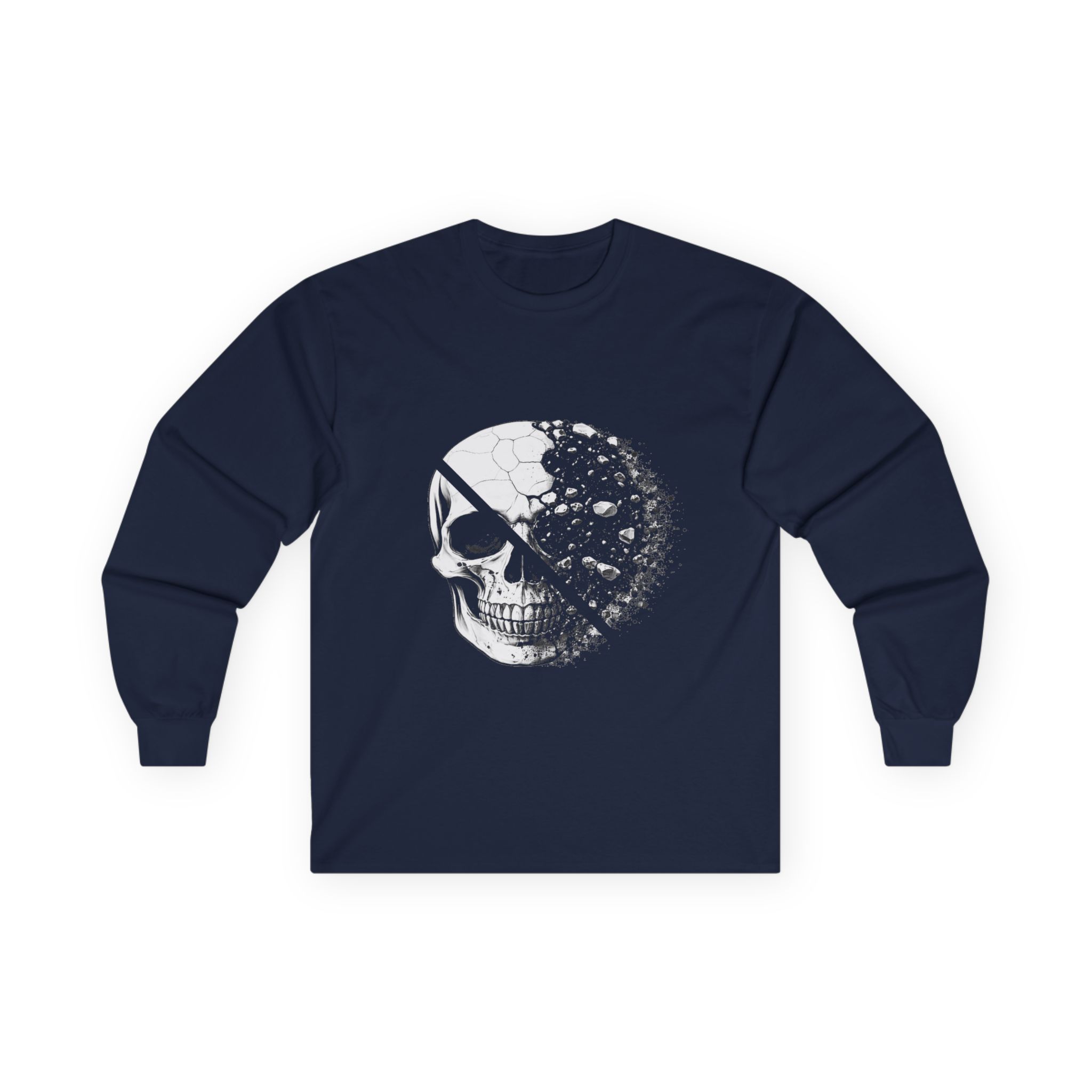 Skull Moon Long Sleeve Tee — Split Skull & Floral Moon Graphic - Image 44