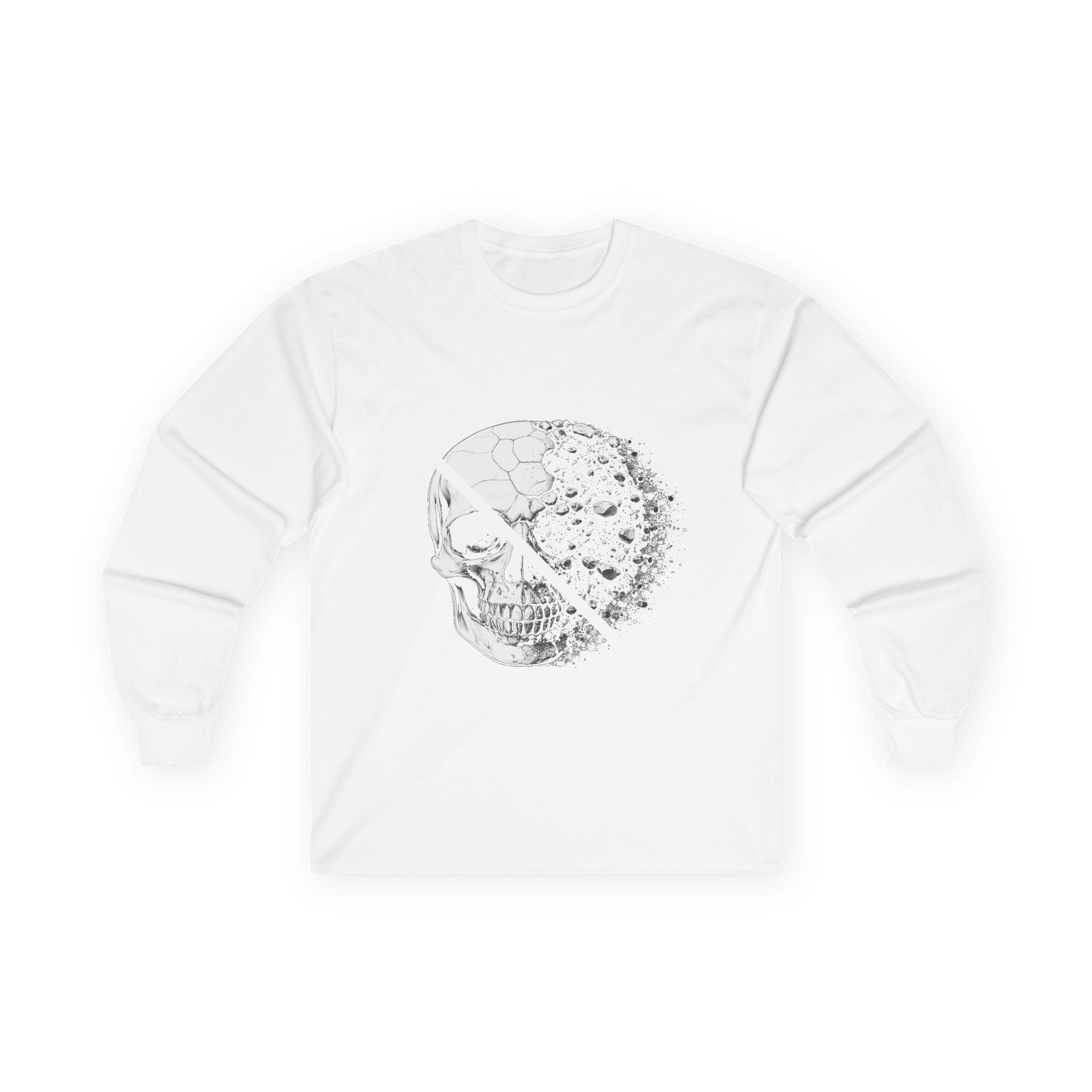 Skull Moon Long Sleeve Tee — Split Skull & Floral Moon Graphic - Image 2