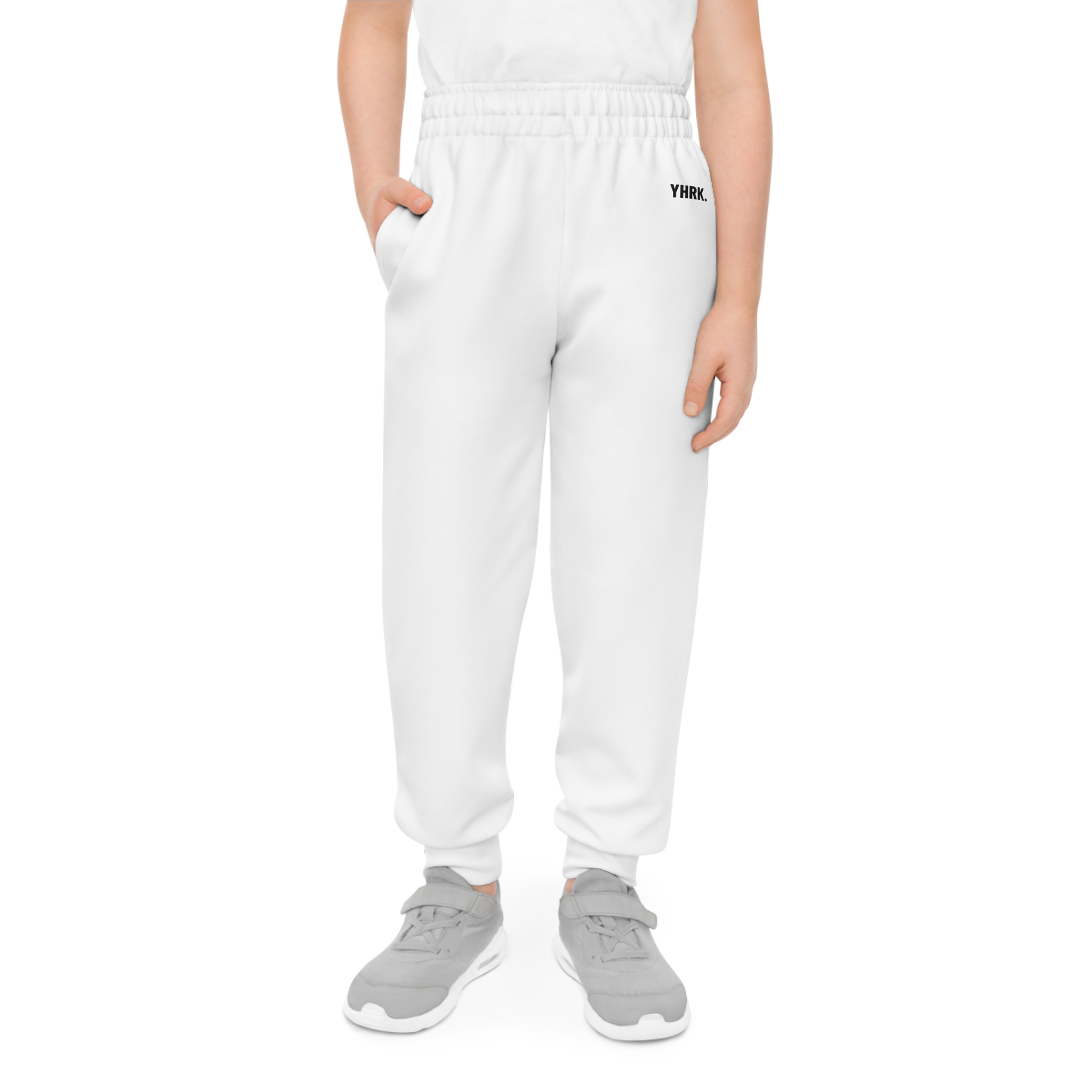 Youth Joggers — Minimal White Kids Sweatpants with Tiny 'THRL.' Logo - Image 4